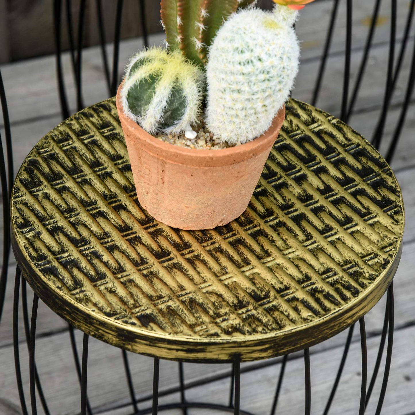 Retro style metal basket set of 3 - Natural & Black