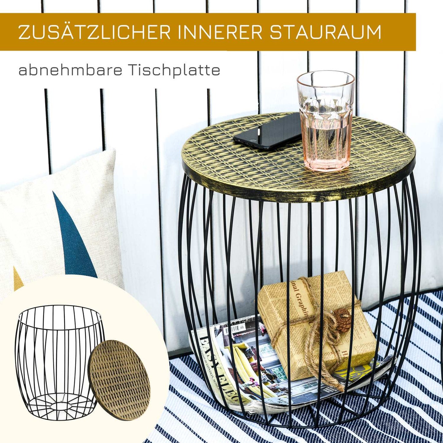 Retro style metal basket set of 3 - Natural & Black