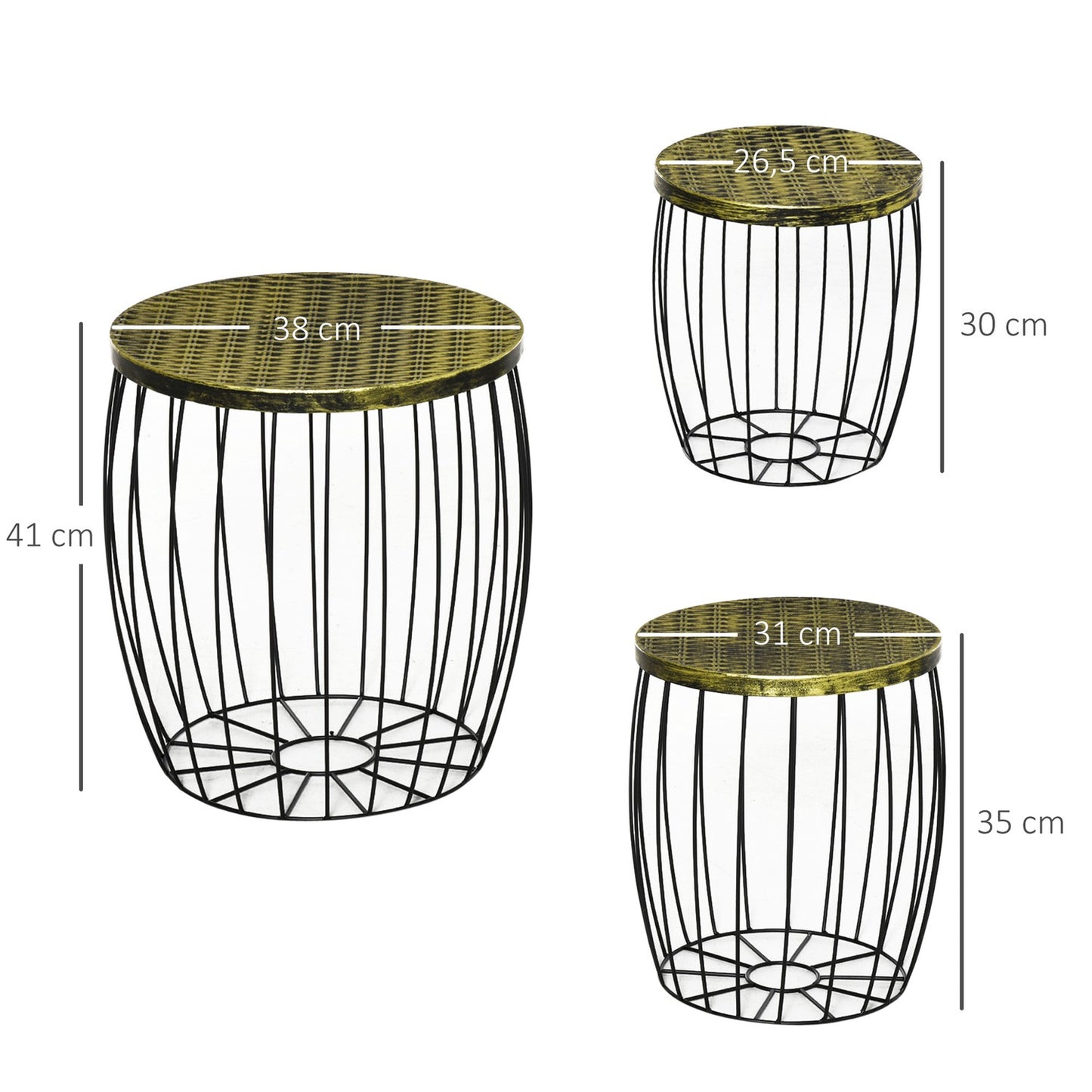 Retro style metal basket set of 3 - Natural & Black