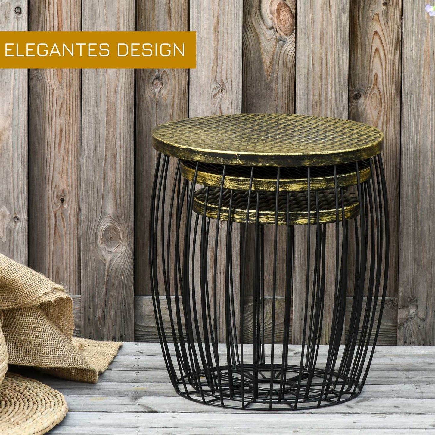 Retro style metal basket set of 3 - Natural & Black