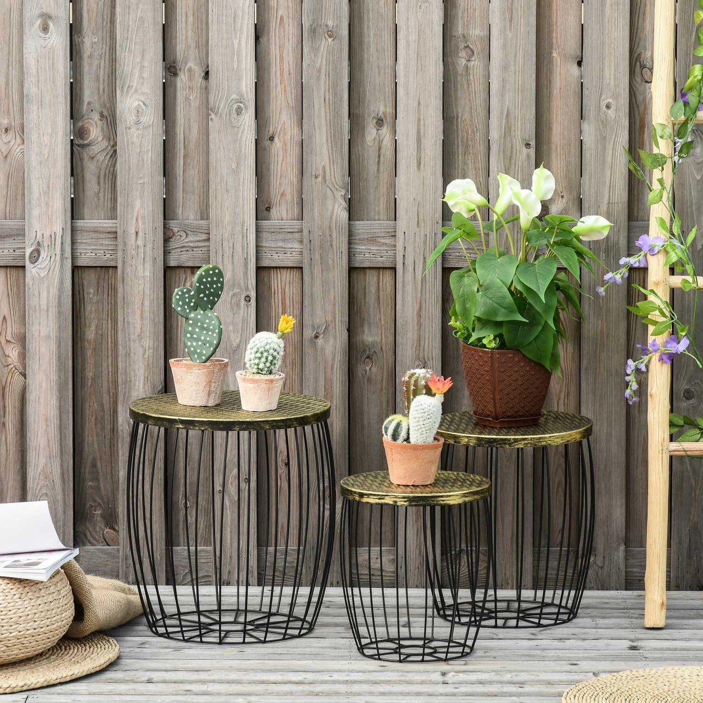 Retro style metal basket set of 3 - Natural & Black