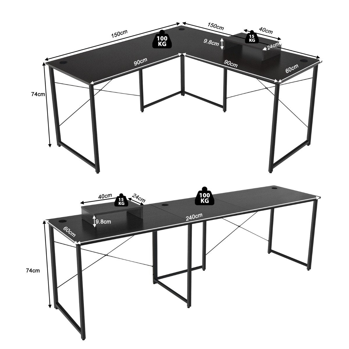 Reversible L-Shaped Computer Desk with Monitor Stand