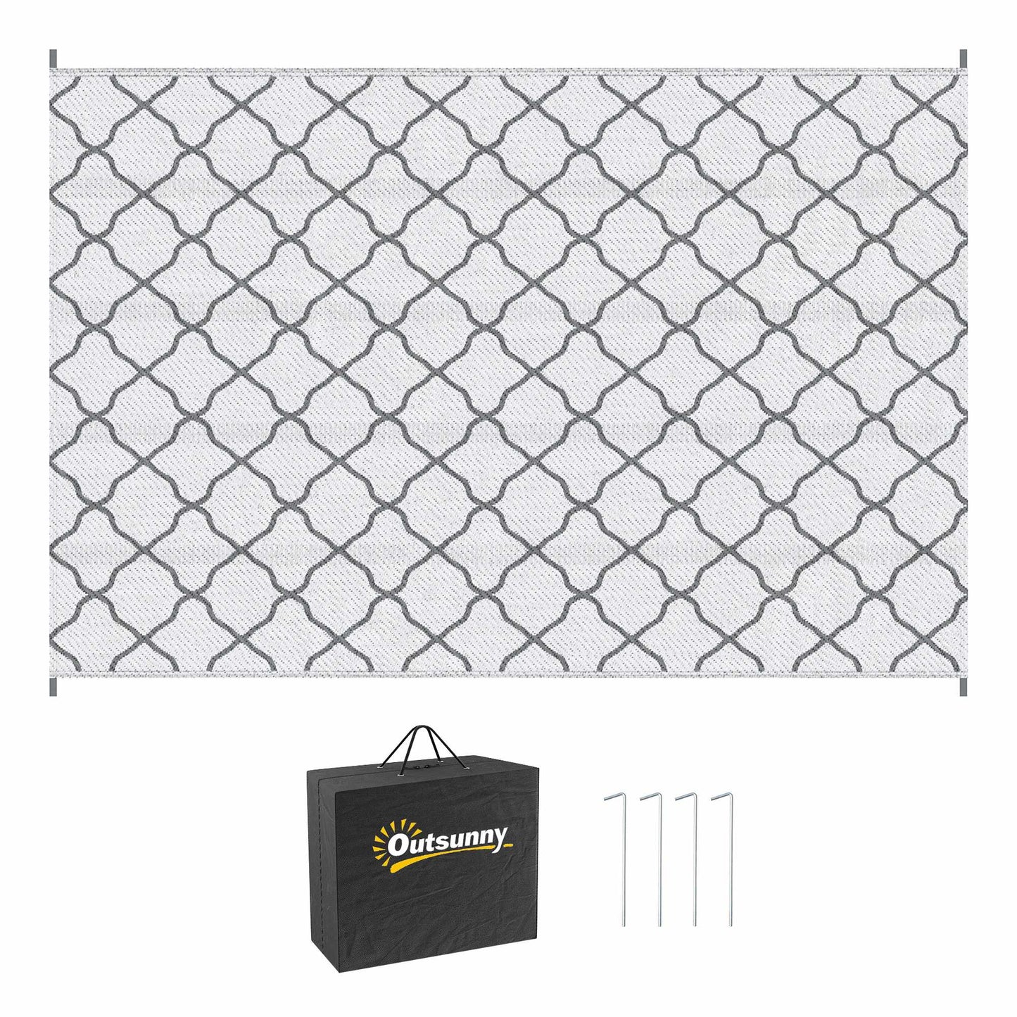 Reversible Outdoor Rug, Waterproof, 182x274 cm, Grey/White