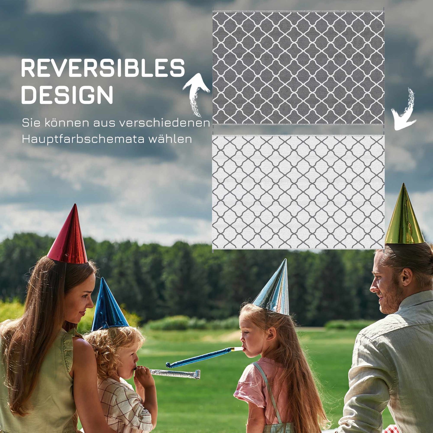 Reversible Outdoor Rug, Waterproof, 182x274 cm, Grey/White