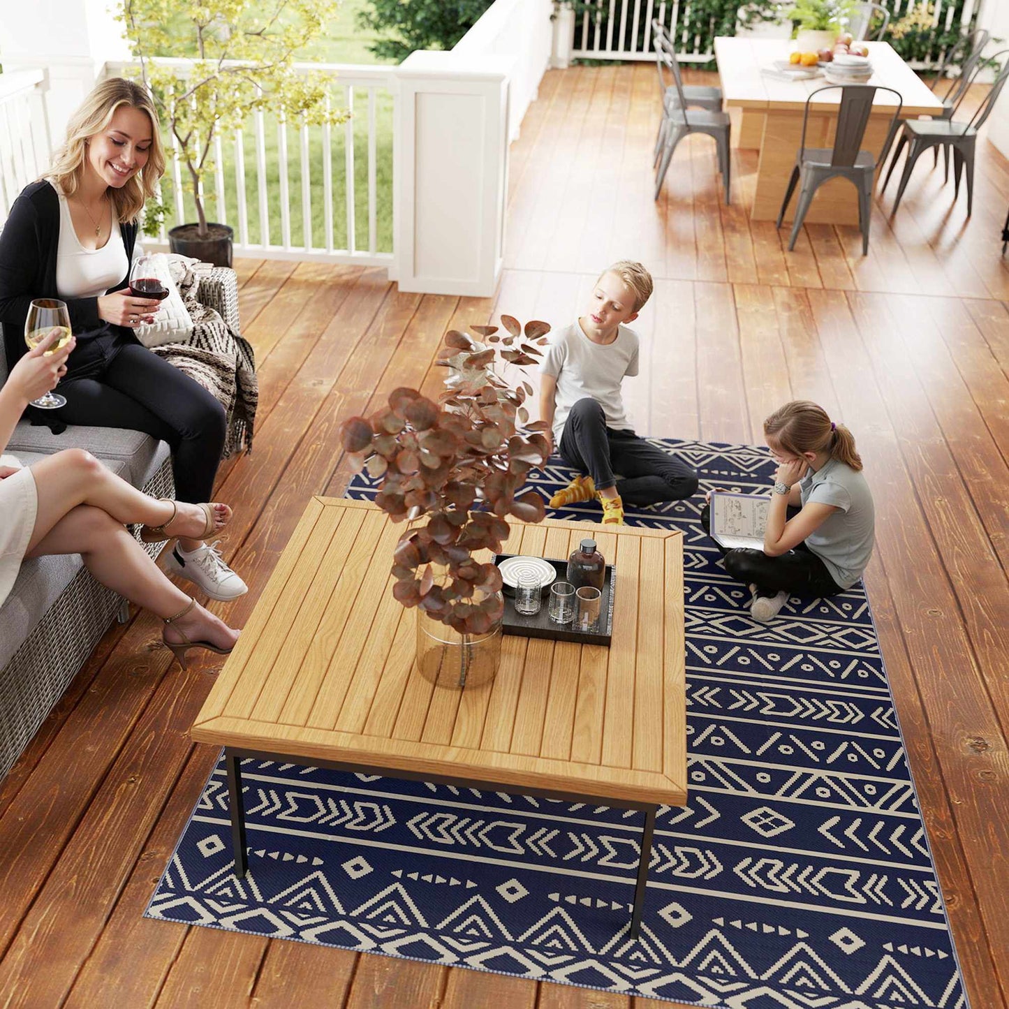 Reversible Outdoor Rug, Weatherproof, 182x274 cm, Blue/White