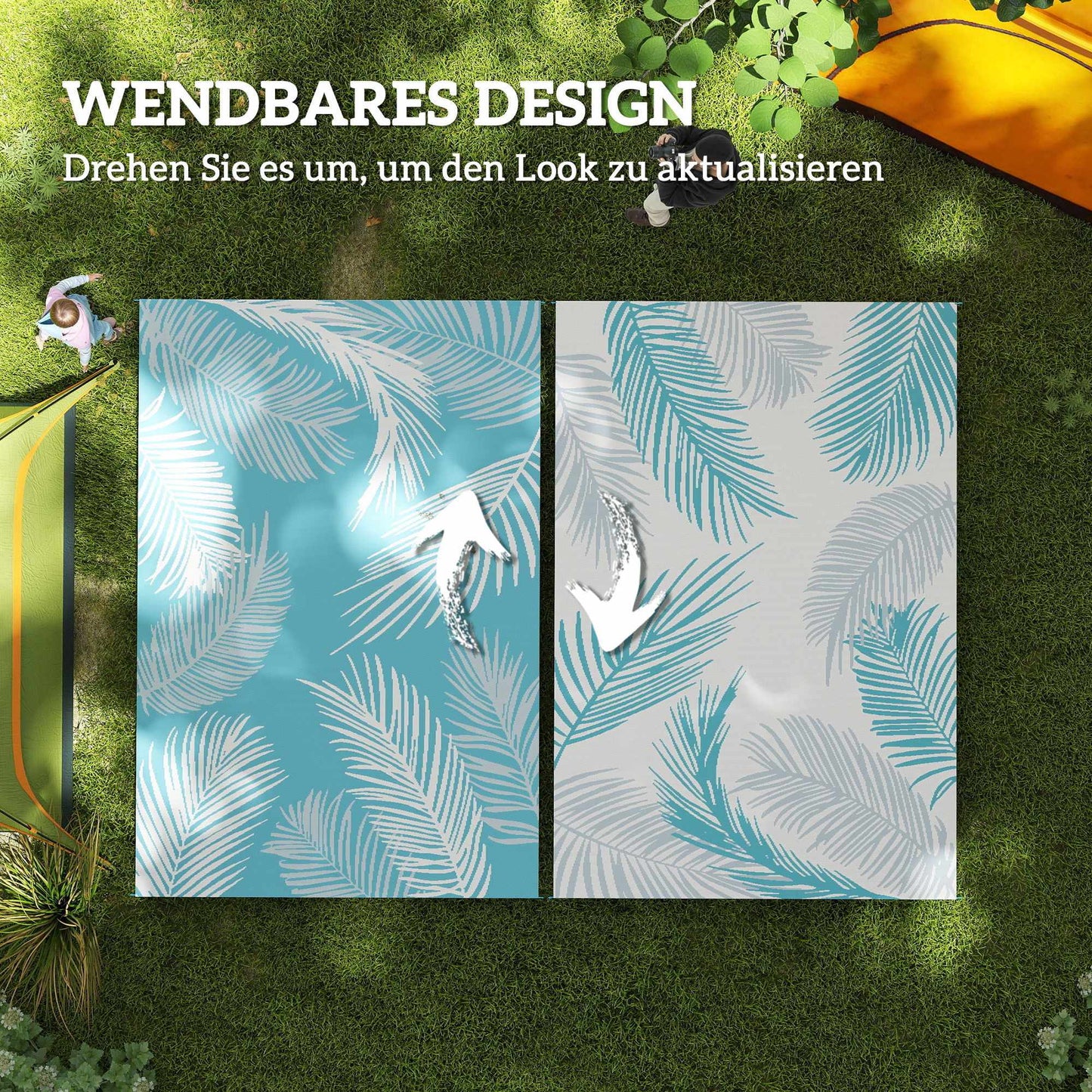 Reversible Outdoor Rug, Weatherproof, 274 x 182 cm, Light Blue/White
