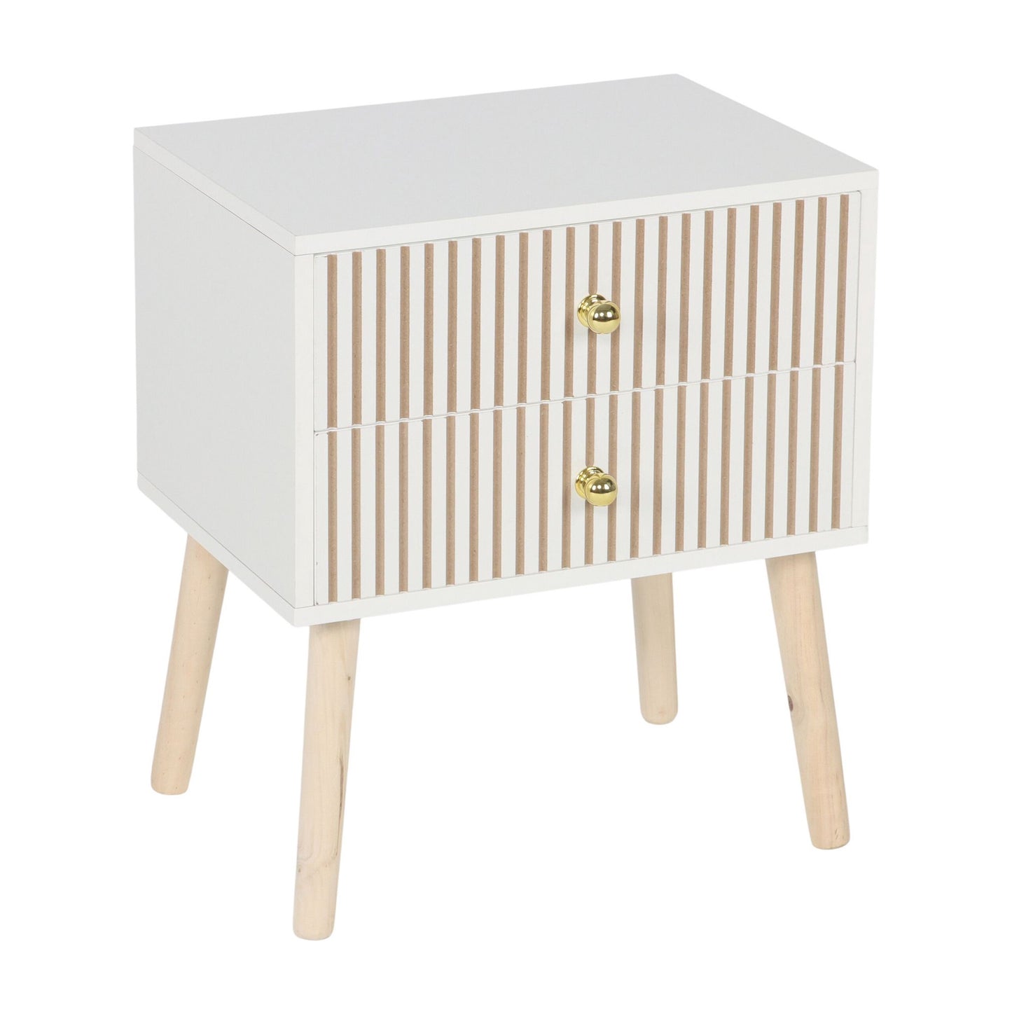 Ribbed Bedside Table, 2 Drawers, Scandinavian Style