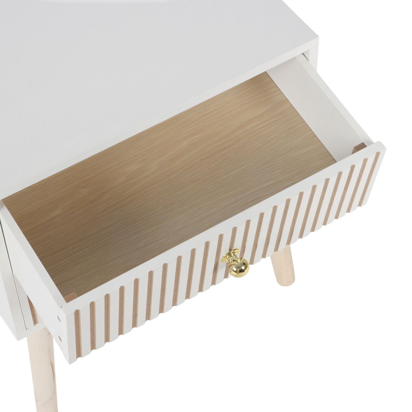 Ribbed Bedside Table, 2 Drawers, Scandinavian Style