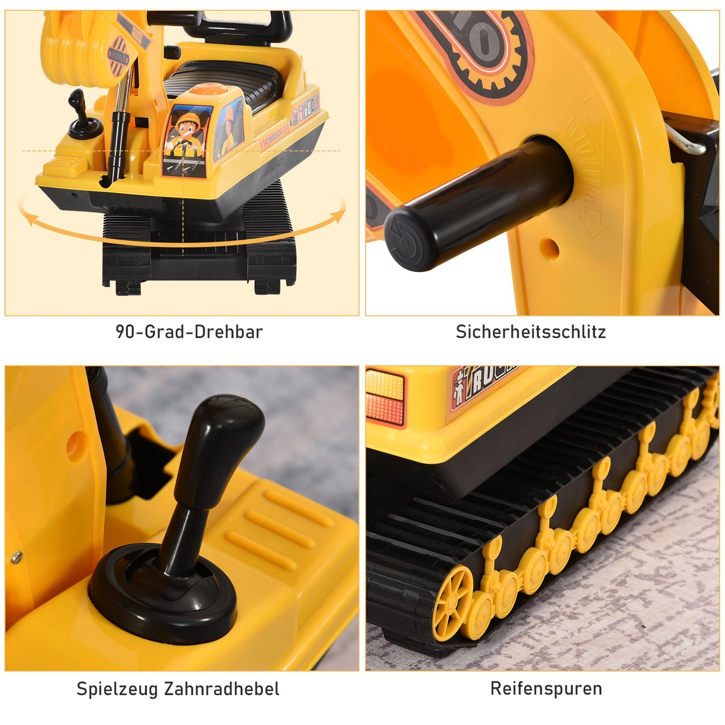 Excavator toy for children - black and yellow, 20 cm
