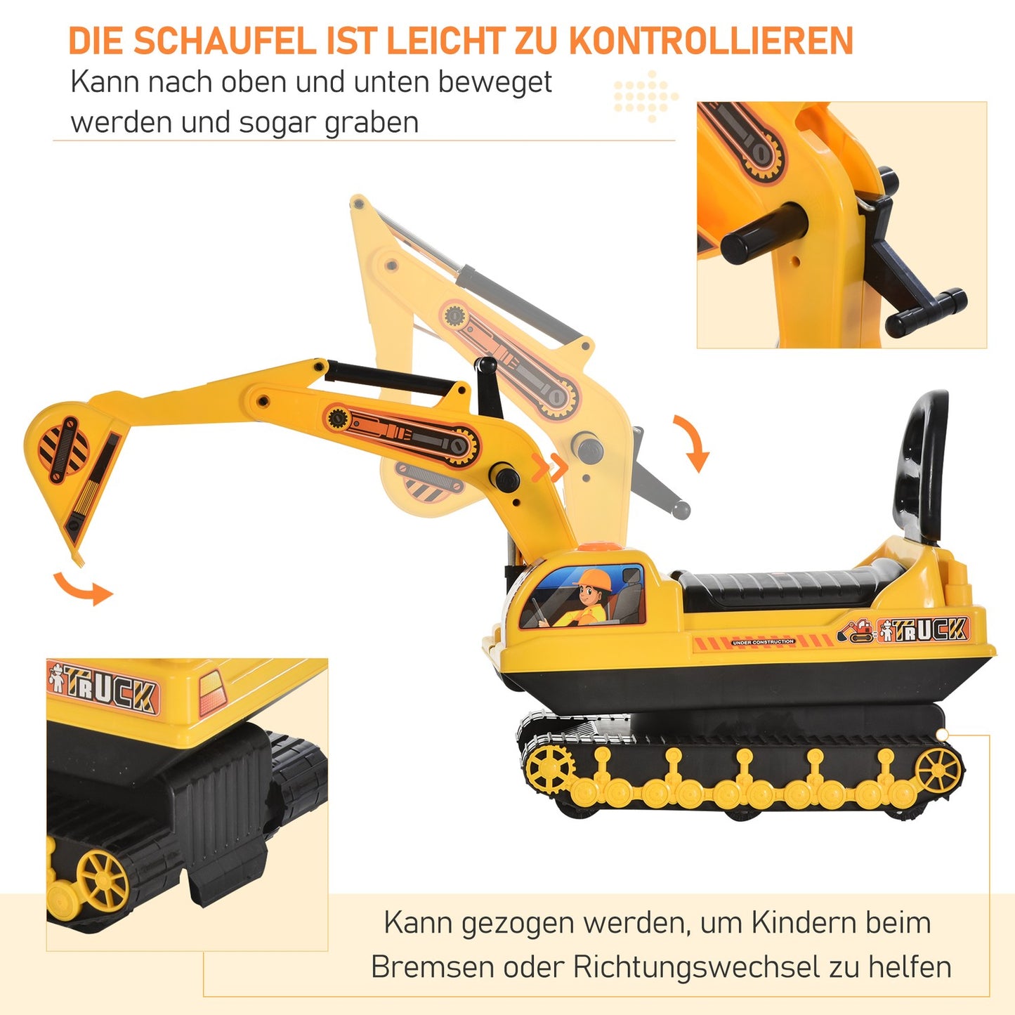 Excavator toy for children - black and yellow, 20 cm