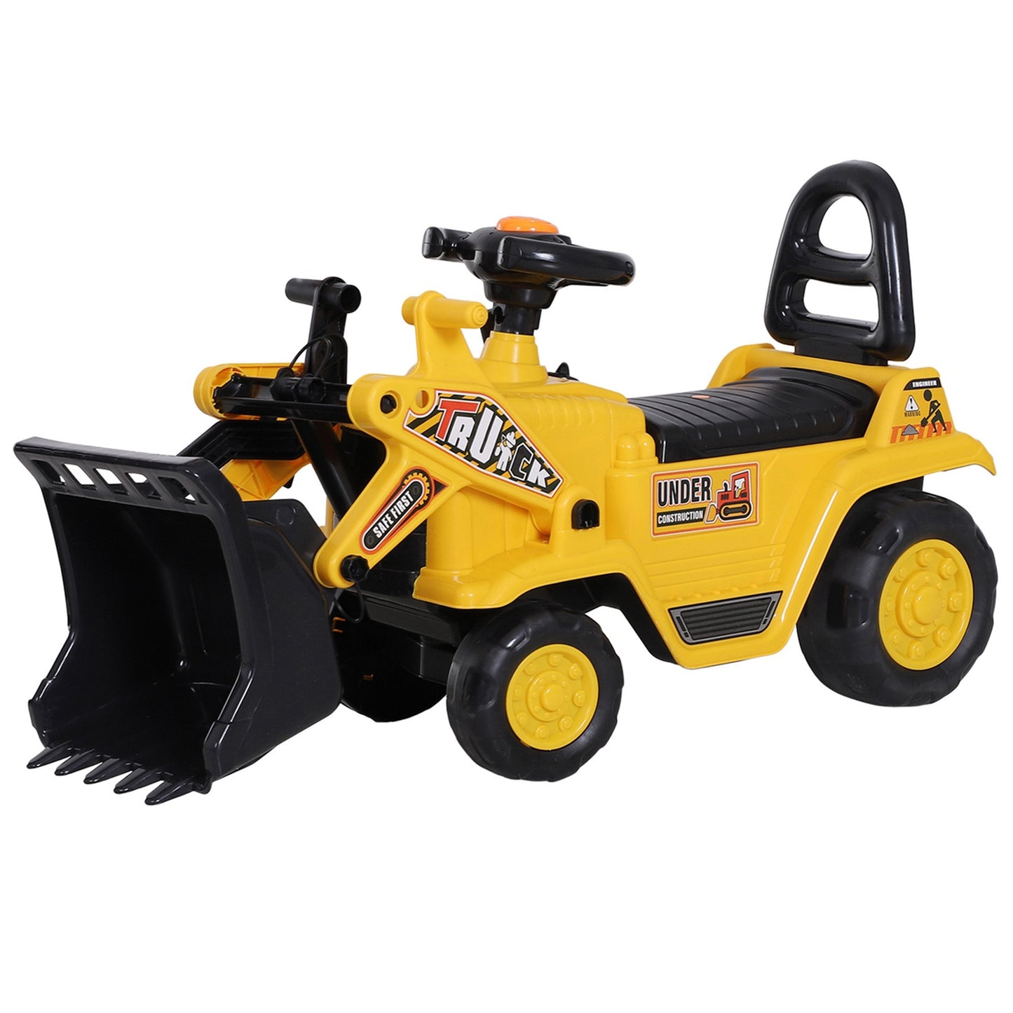 Excavator for children with storage and horn, yellow/black