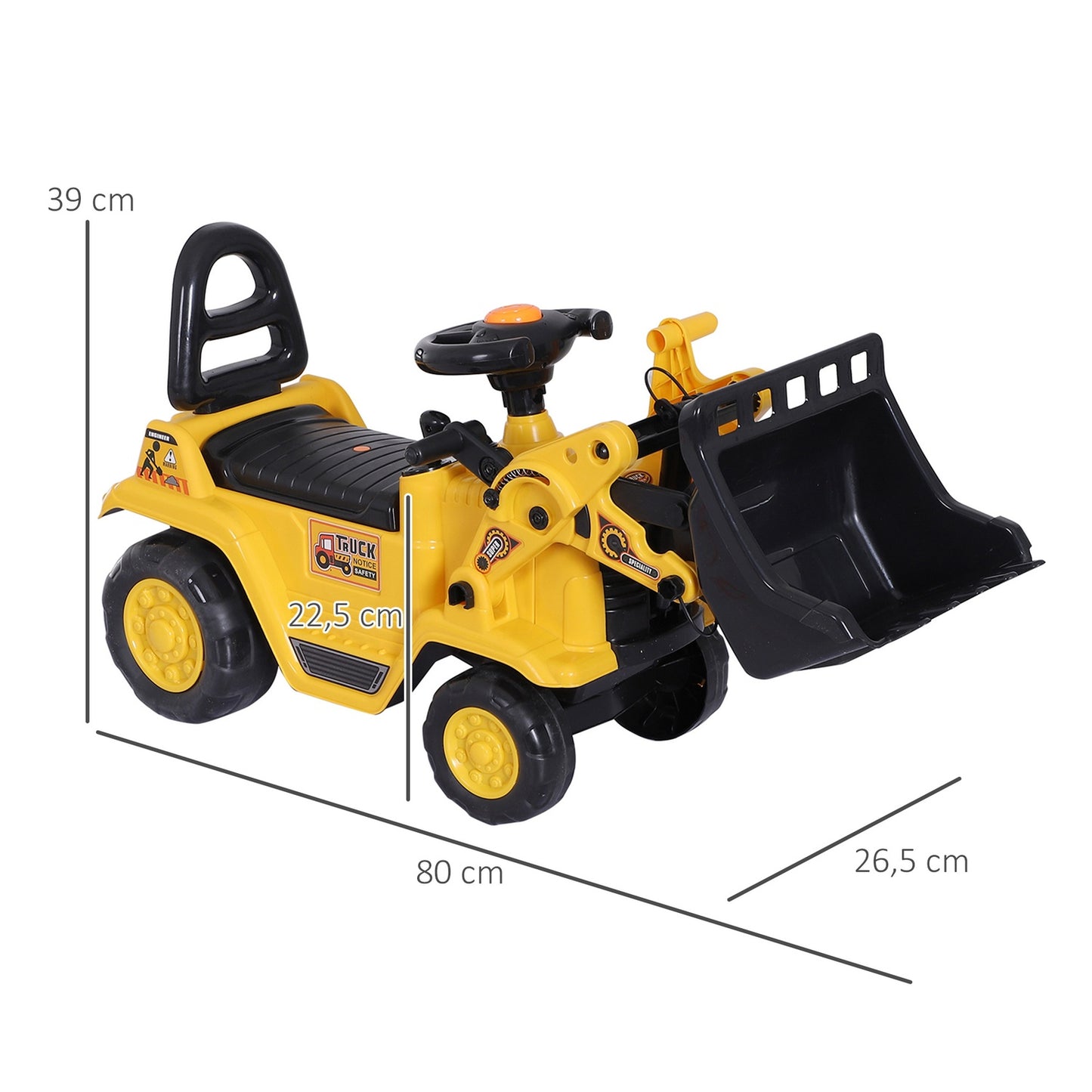 Excavator for children with storage and horn, yellow/black