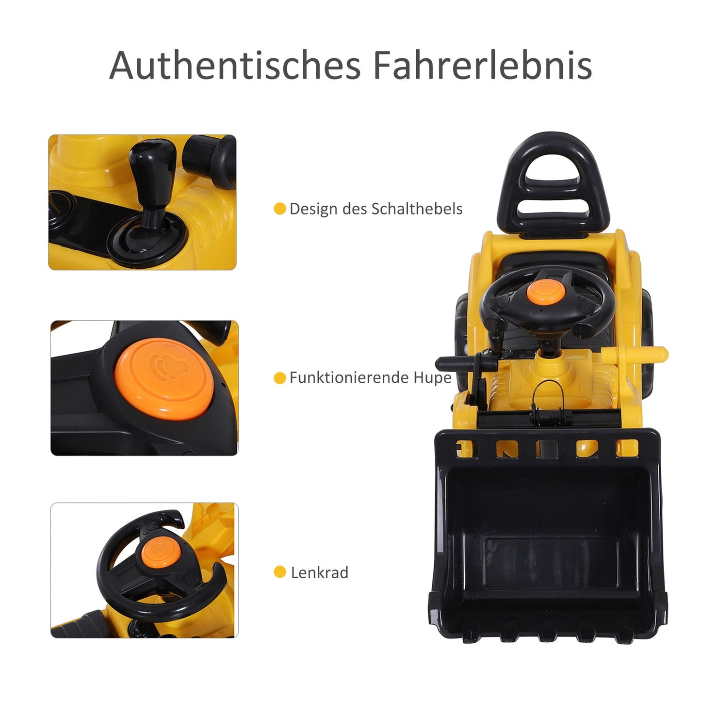 Excavator for children with storage and horn, yellow/black
