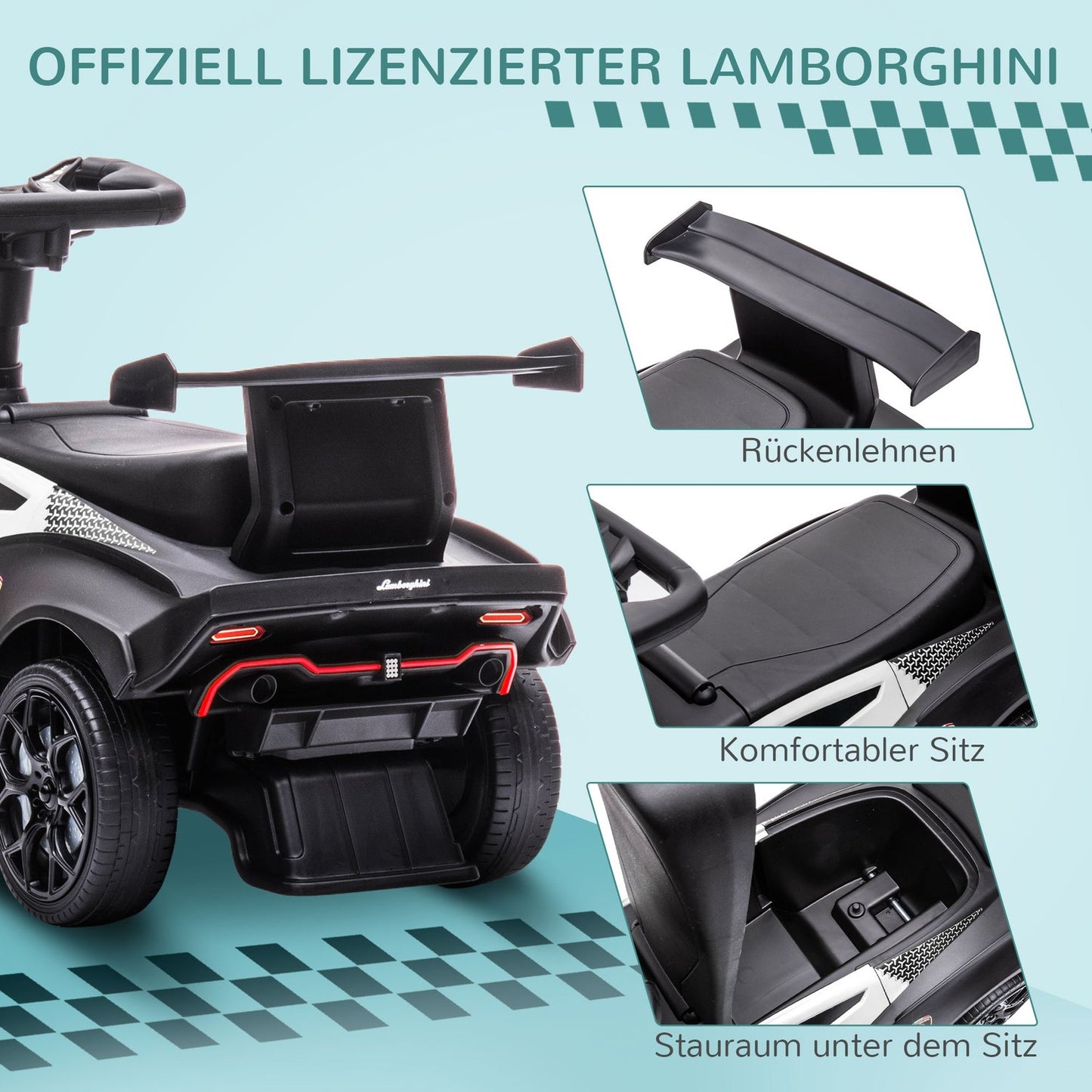 Ride-on car for children with storage, horn and engine sound