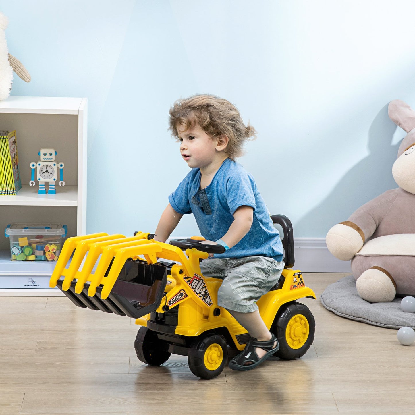 Riding excavator toy with shovel and sound, 3-4 years, yellow