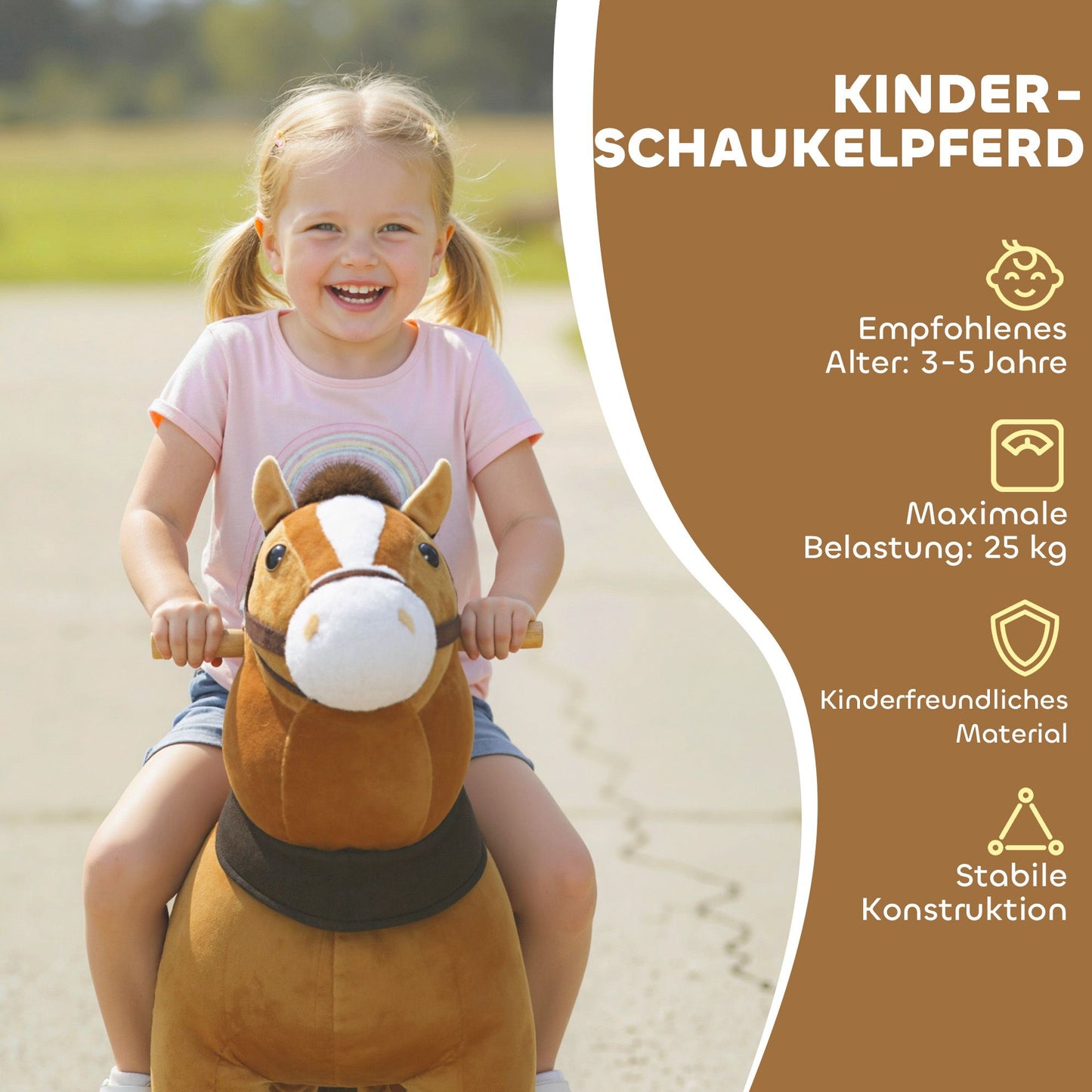 Ride-On Horse for Kids, Soft Fabric, Ages 3-5, Dark Brown