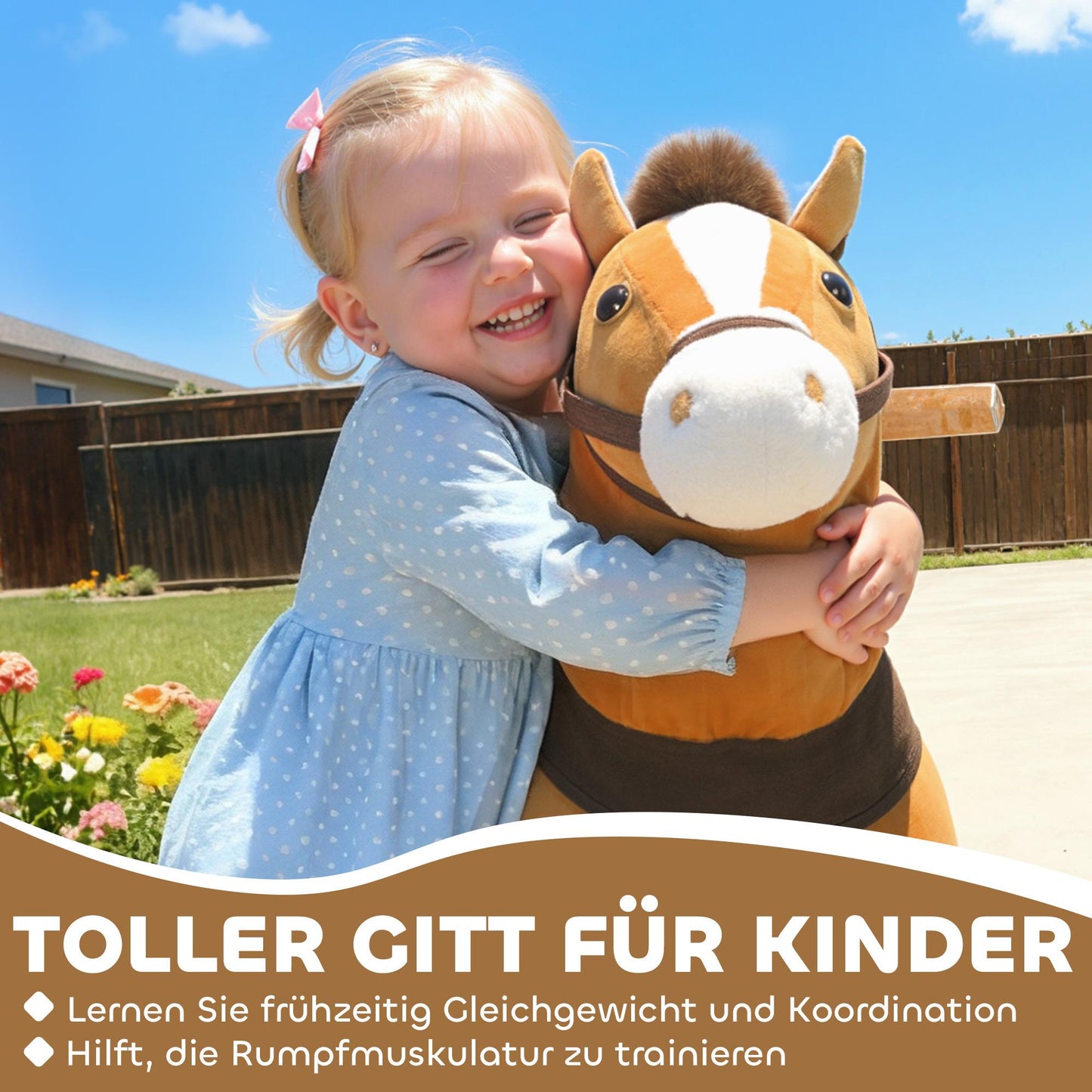 Ride-On Horse for Kids, Soft Fabric, Ages 3-5, Dark Brown