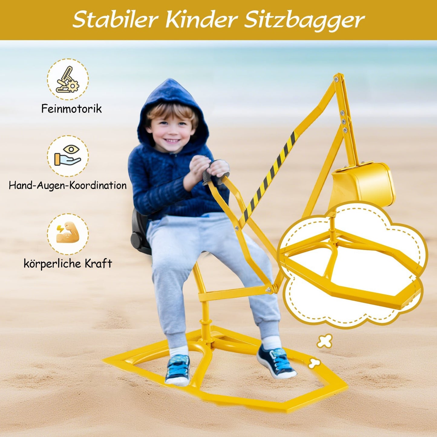 Ride-On Metal Digger Toy with 360 Rotating Seat