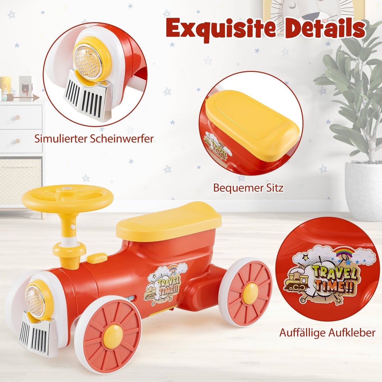 Ride-On Toy Car with Horn, Storage, and Steering Wheel