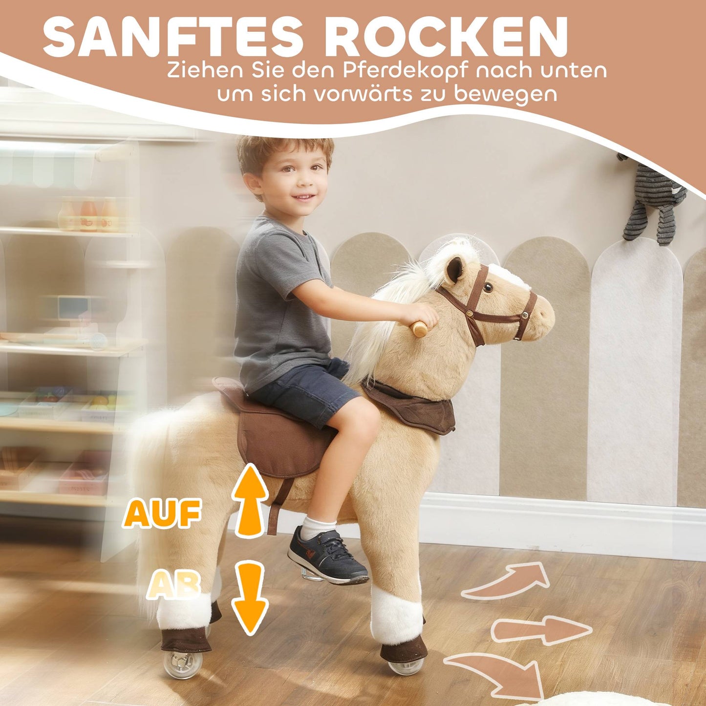 Ride-On Toy Horse for Kids, Plush, Ages 3-5, Brown