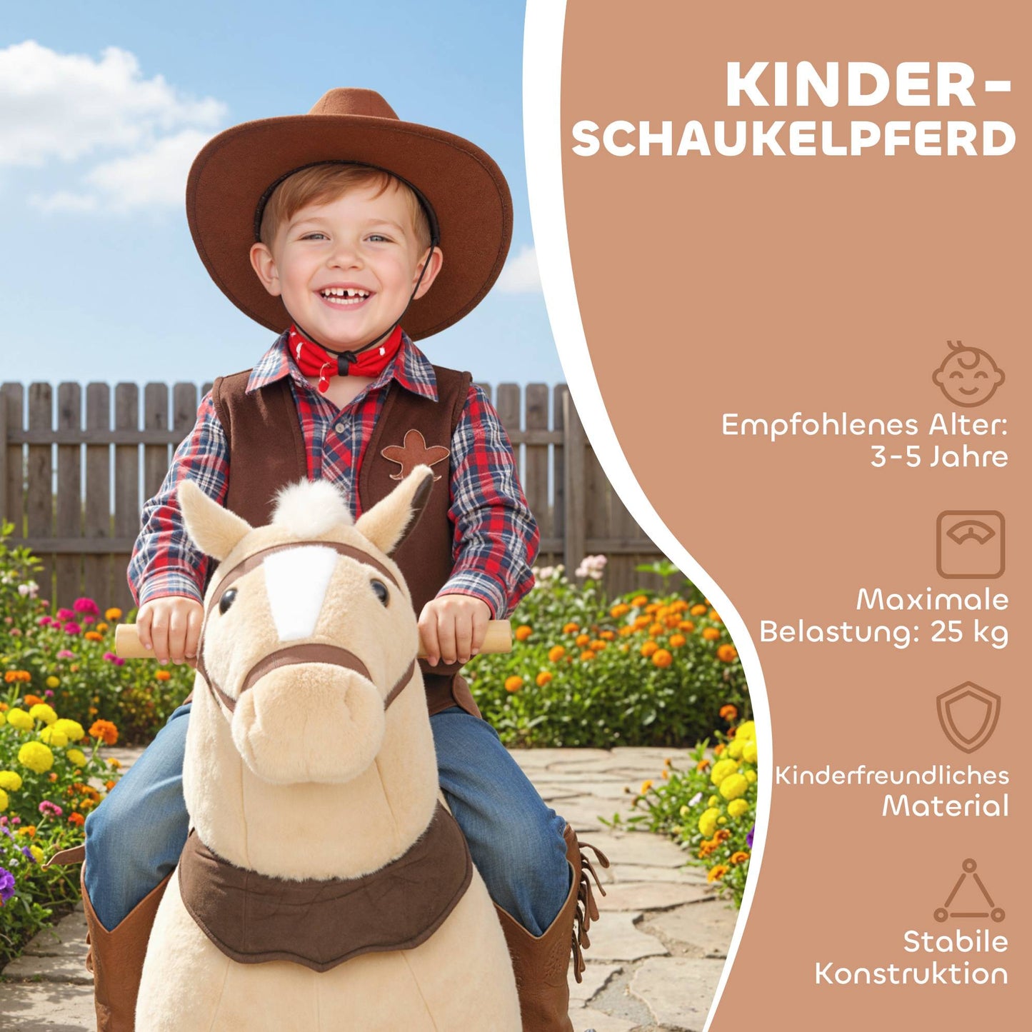 Ride-On Toy Horse for Kids, Plush, Ages 3-5, Brown