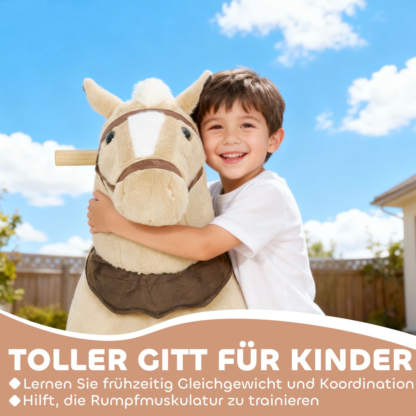 Ride-On Toy Horse for Kids, Plush, Ages 3-5, Brown