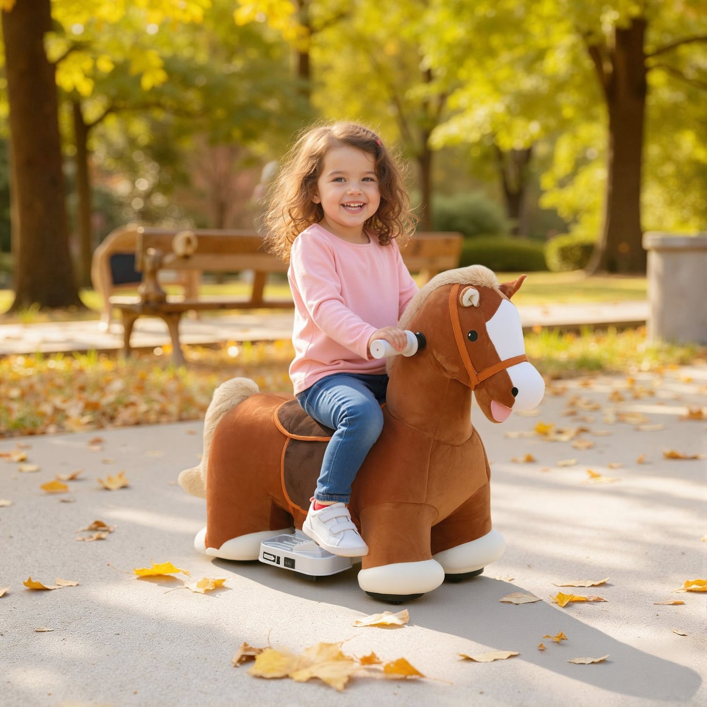 Ride-On Toy Horse for Kids, Soft Cover, Music, 1.5-5 Years