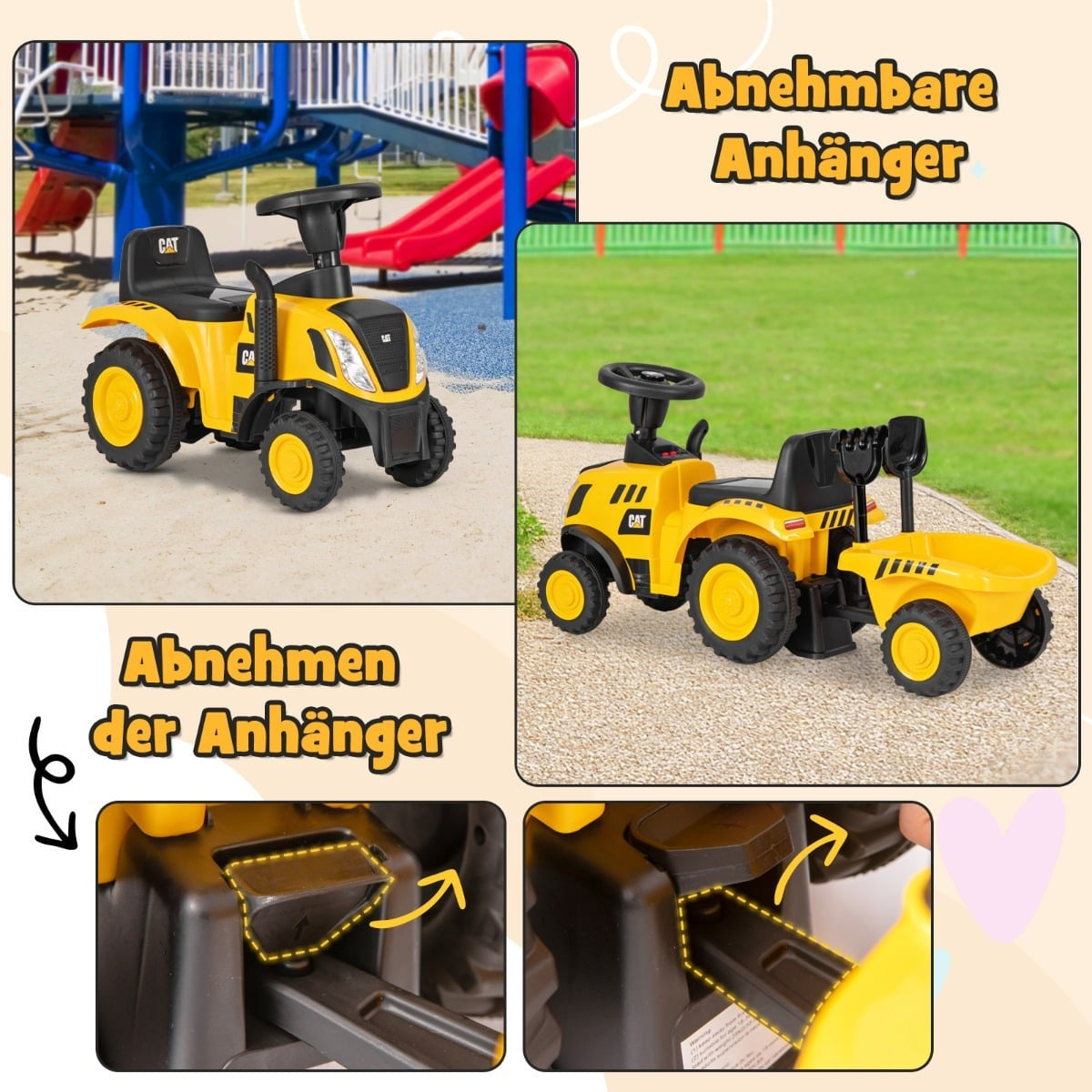 Ride-On Tractor with Detachable Trailer & Toys
