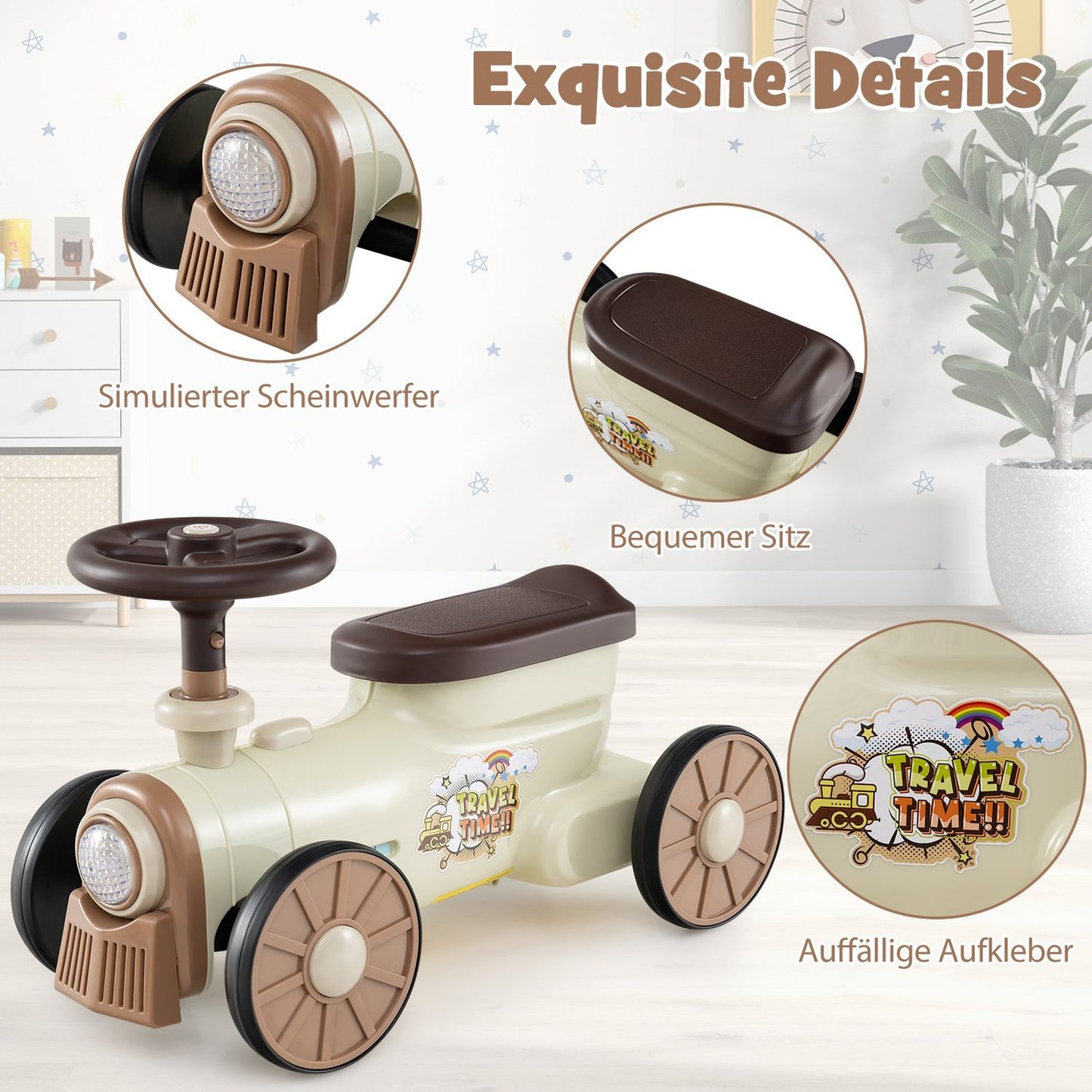 Ride-On Train Toy with Horn, Storage, Safe Steering