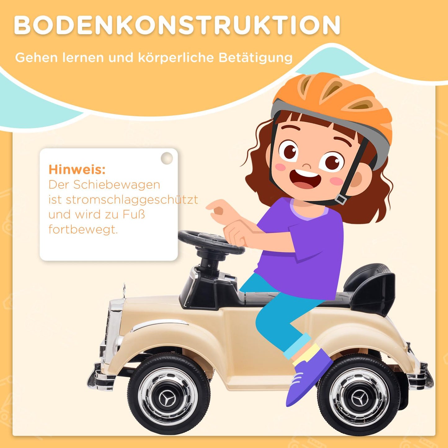 Beige ride-on car for toddlers 18-48 months with storage space