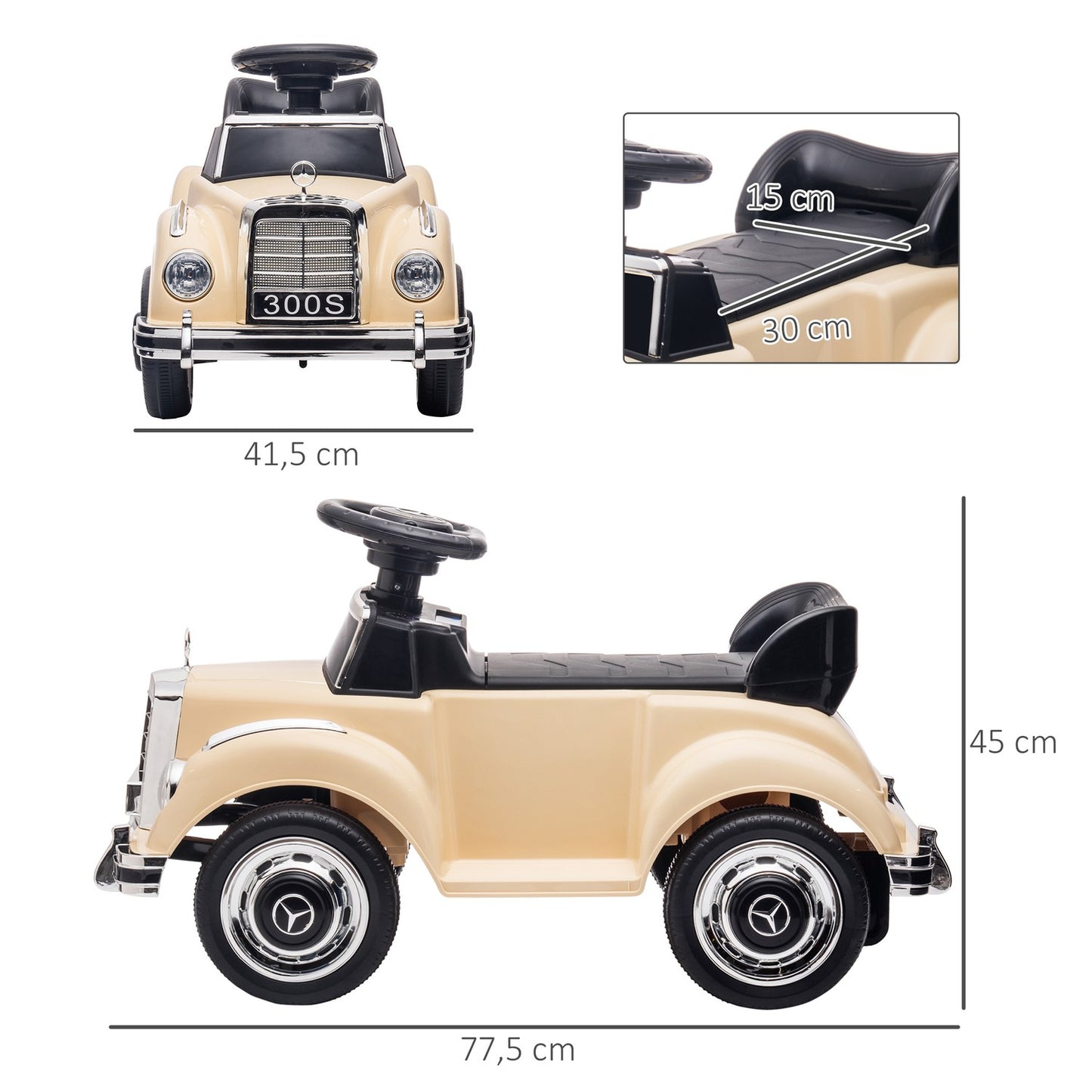 Beige ride-on car for toddlers 18-48 months with storage space