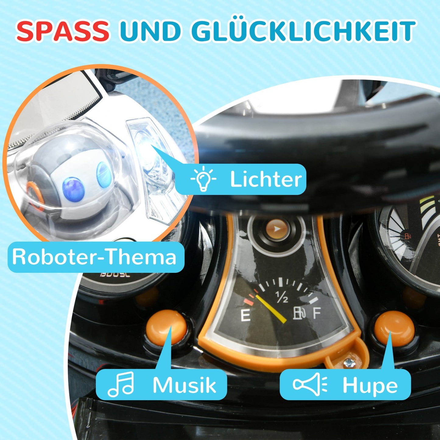 Ride-on car with support bar for children 12-36 months