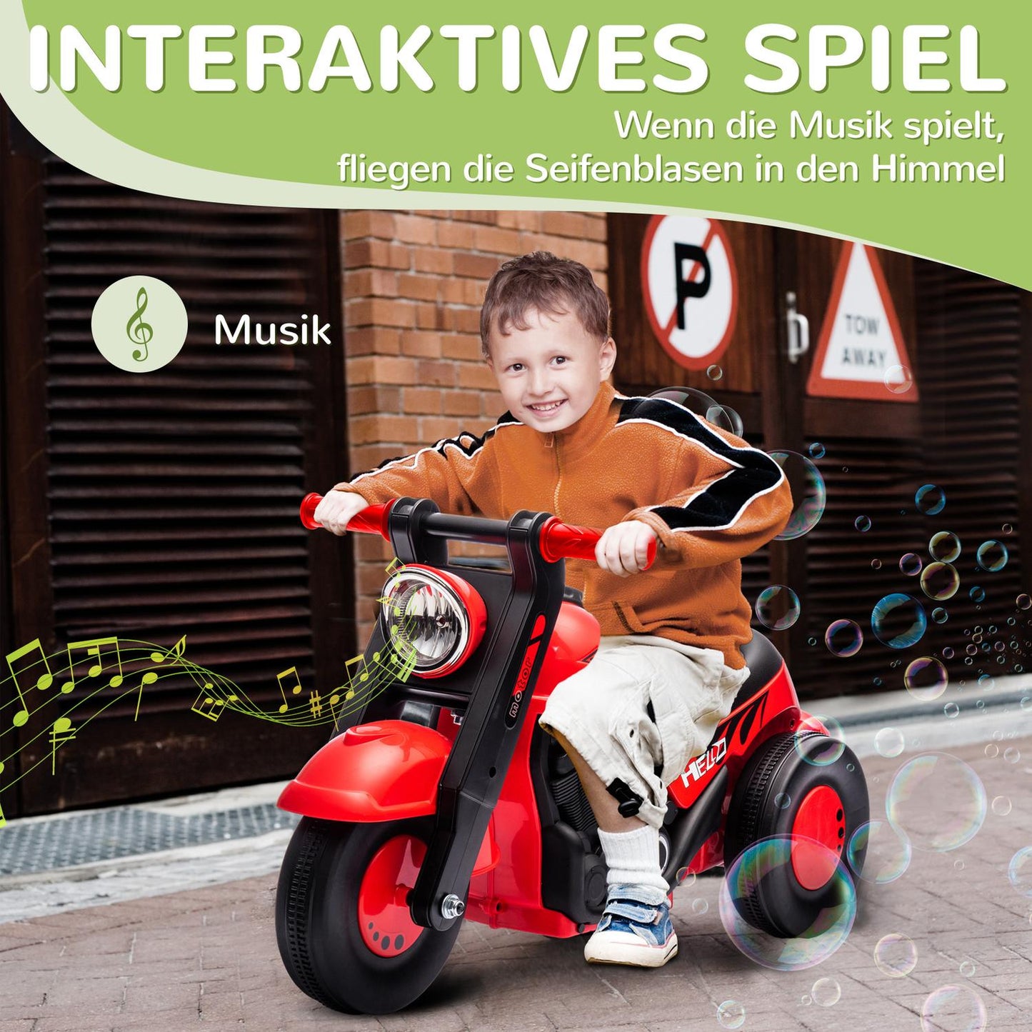 Red ride-on car for children 2-5 years, music and bubble function