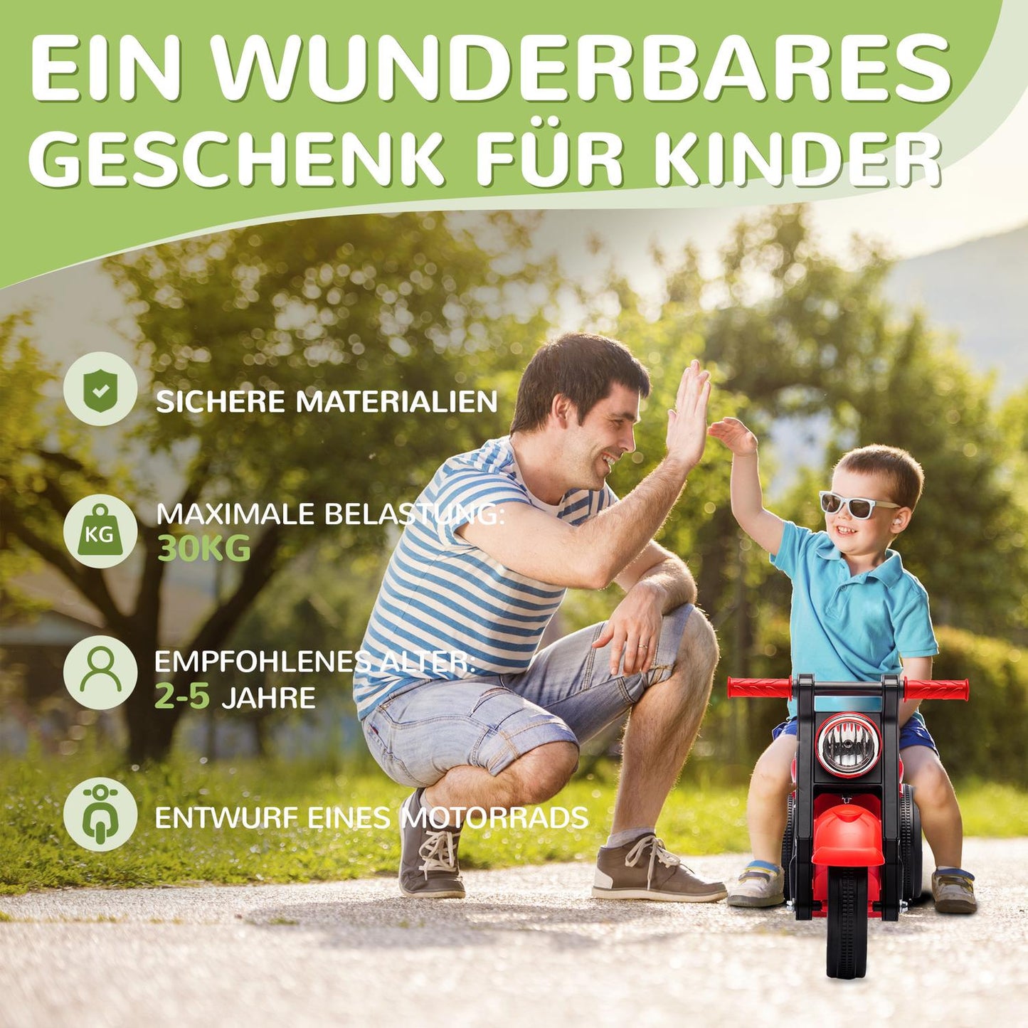 Red ride-on car for children 2-5 years, music and bubble function