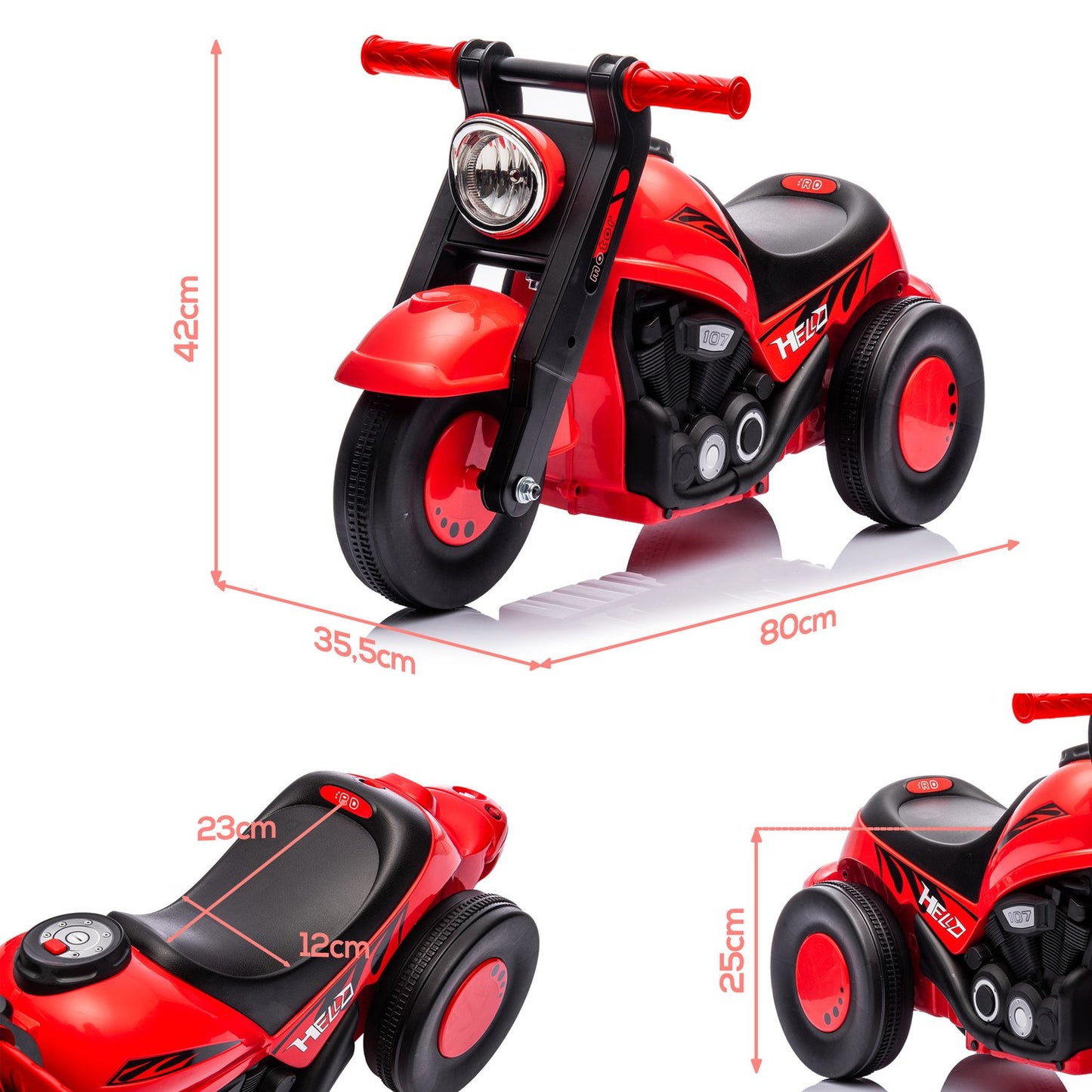 Red ride-on car for children 2-5 years, music and bubble function