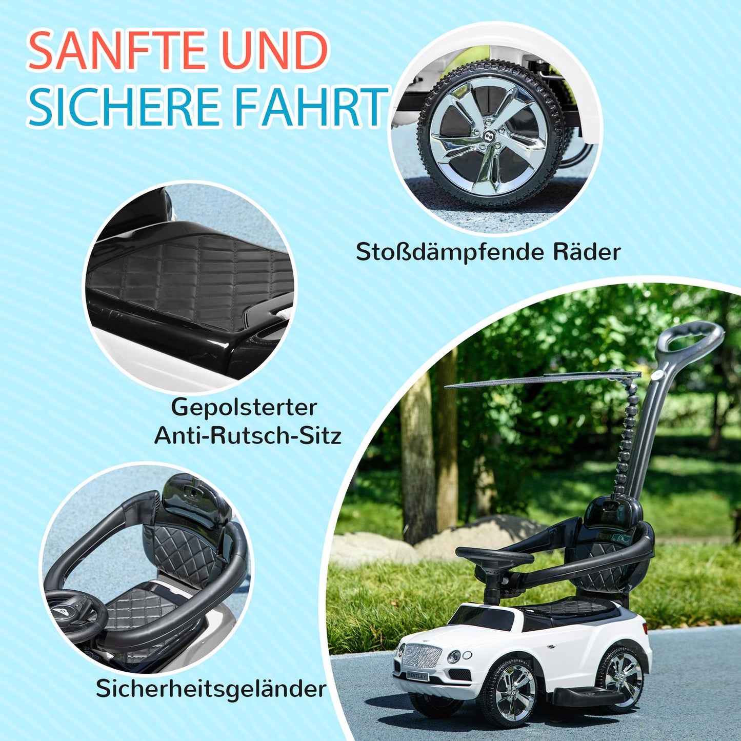 Ride-on car with push bar, 3-in-1, tip protection, 1-3 years
