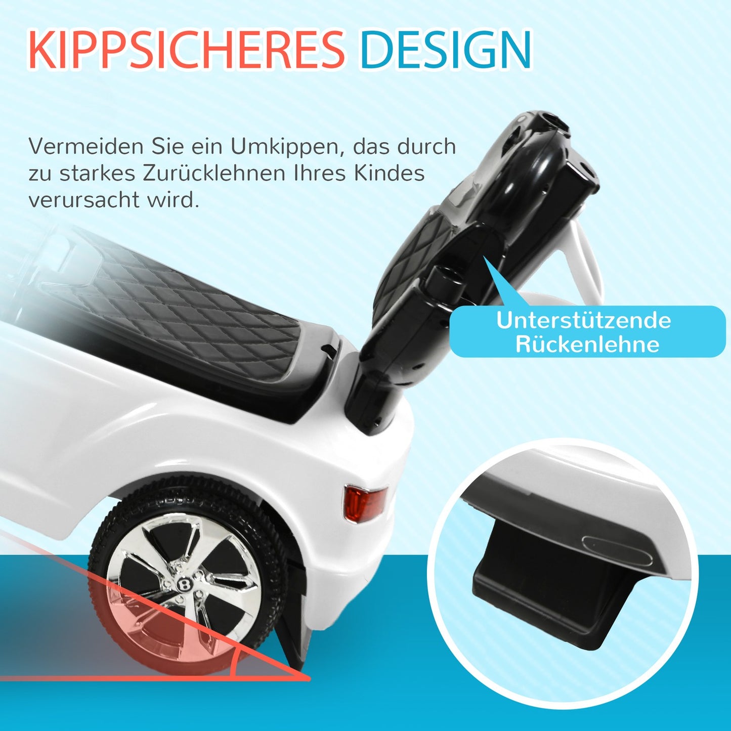 Ride-on car with push bar, 3-in-1, tip protection, 1-3 years