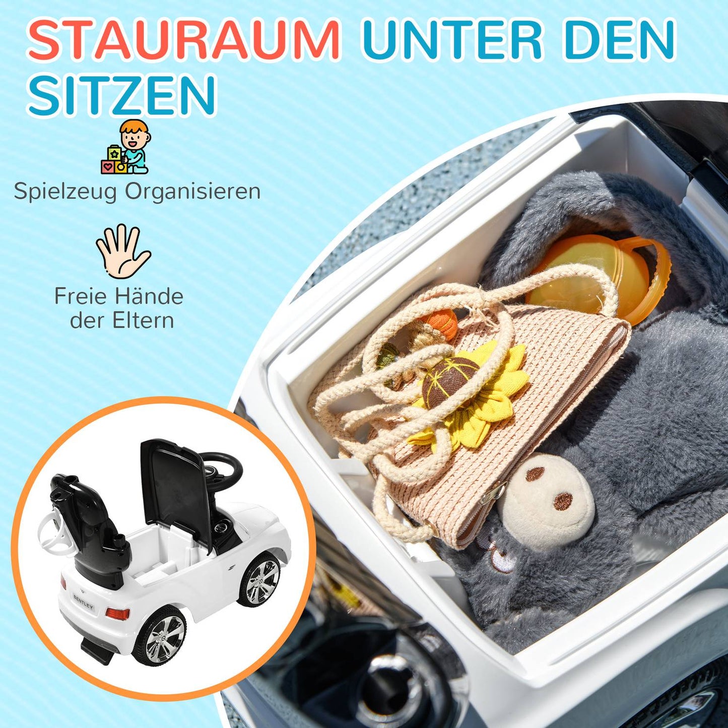 Ride-on car with push bar, 3-in-1, tip protection, 1-3 years