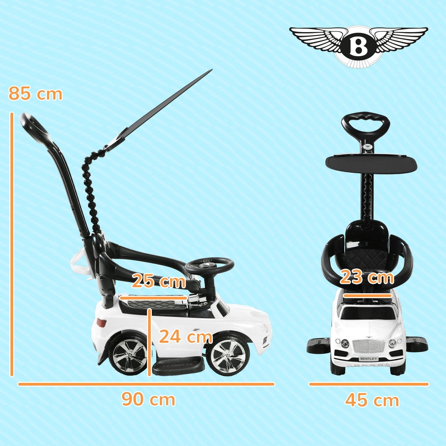 Ride-on car with push bar, 3-in-1, tip protection, 1-3 years