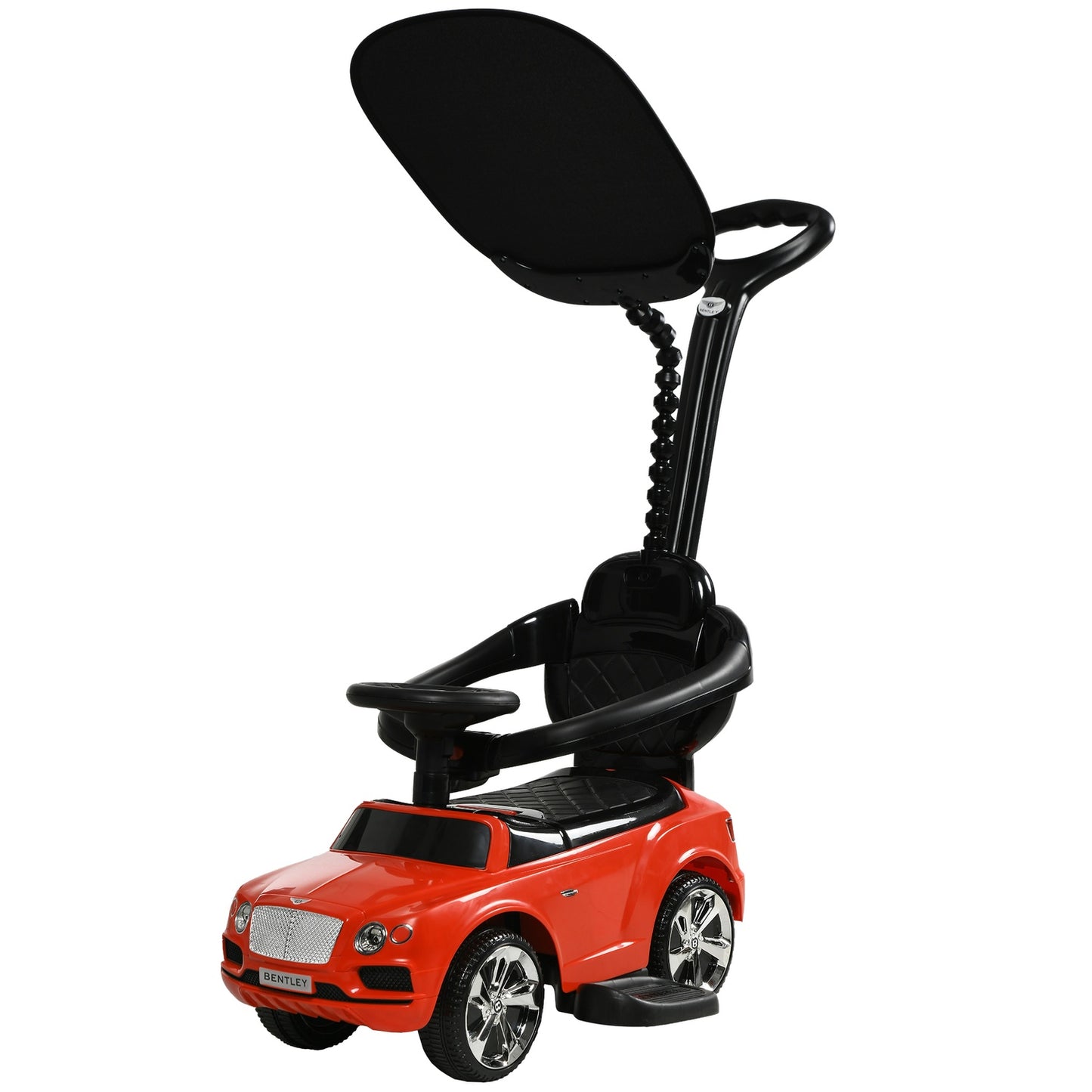 Red 3-in-1 passenger car with push bar and storage, ages 1-3