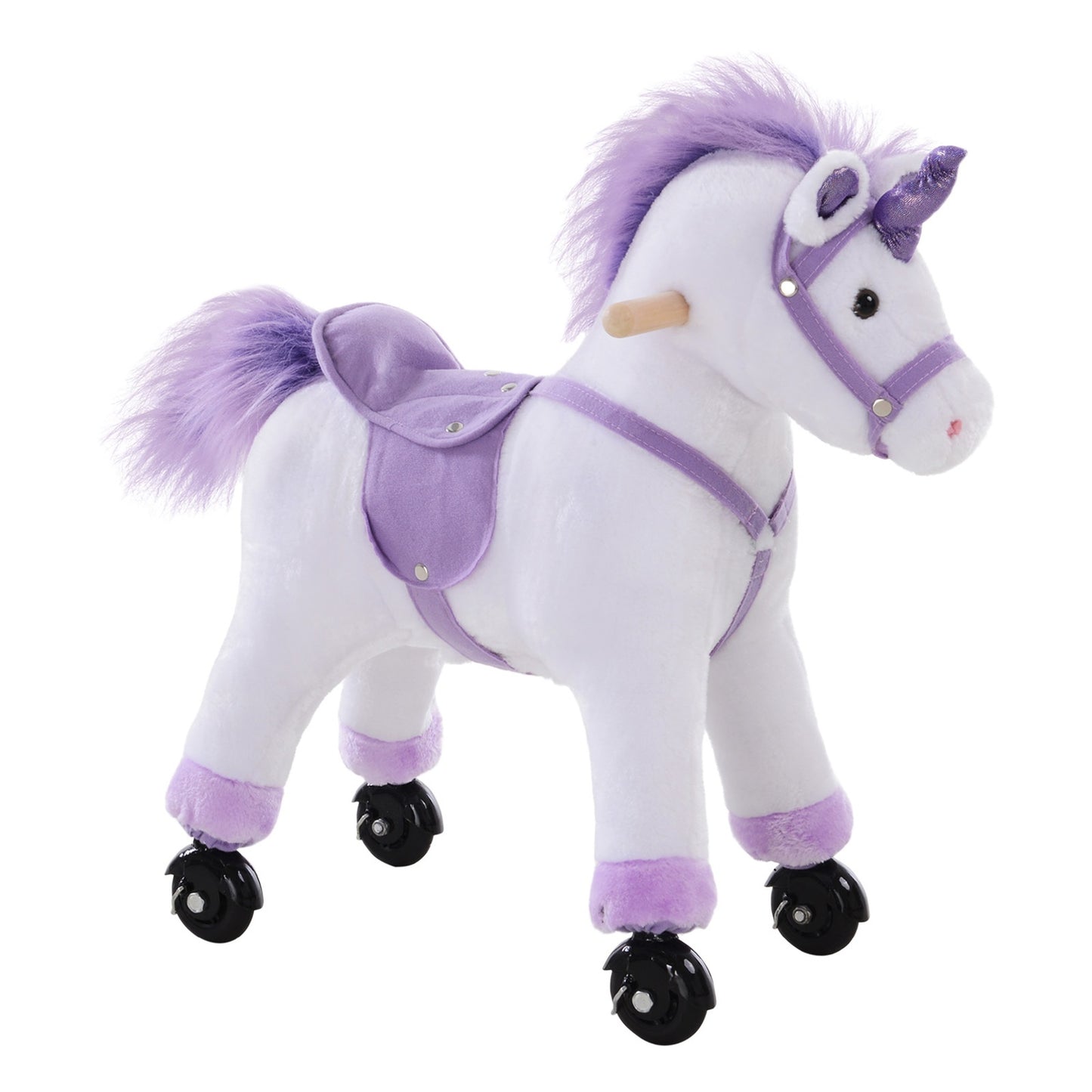 Plush riding horse on wheels, purple, neighbor sound, 55x23x60 cm