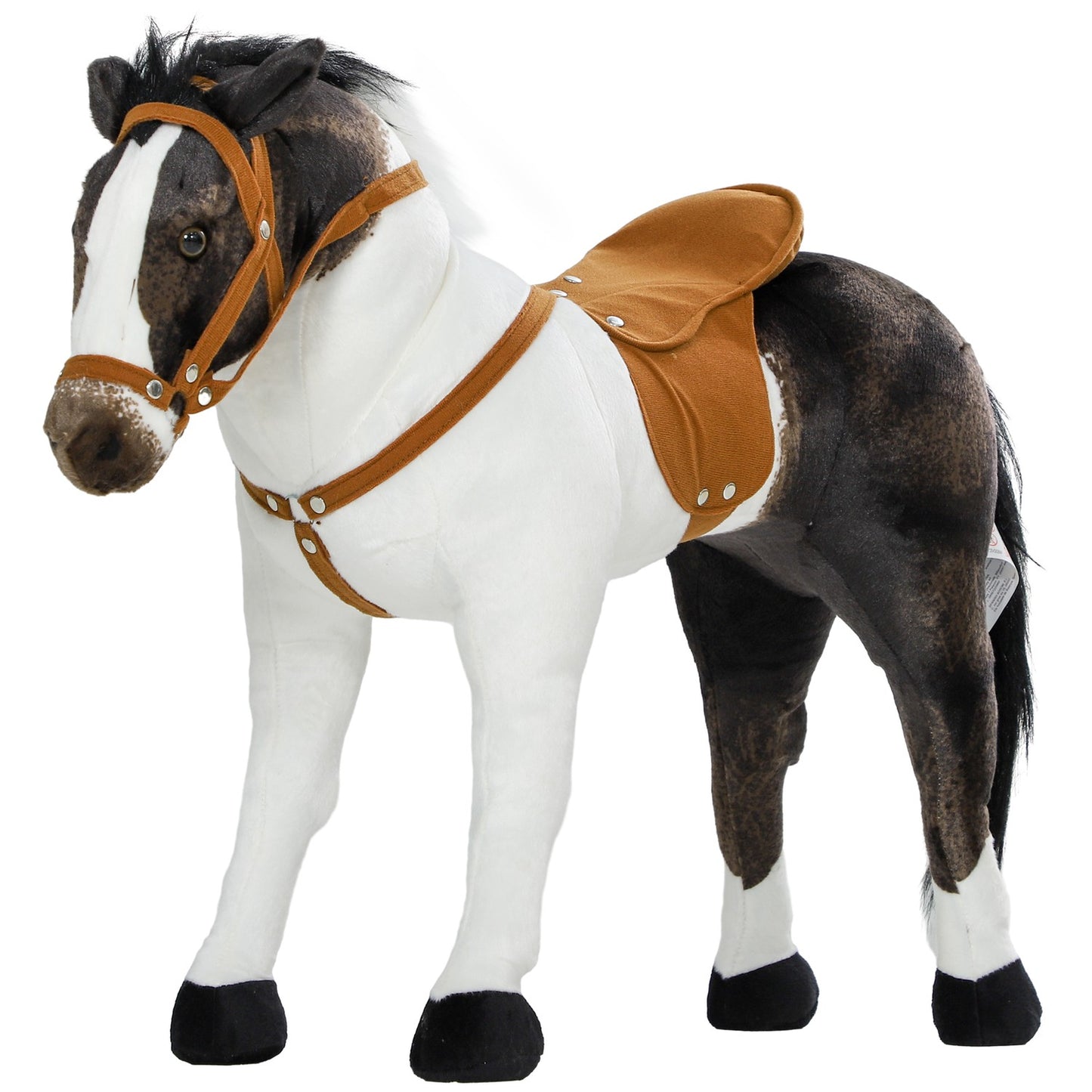 Riding horse toy with sound, 48 cm, saddle and bridle, brown/cream