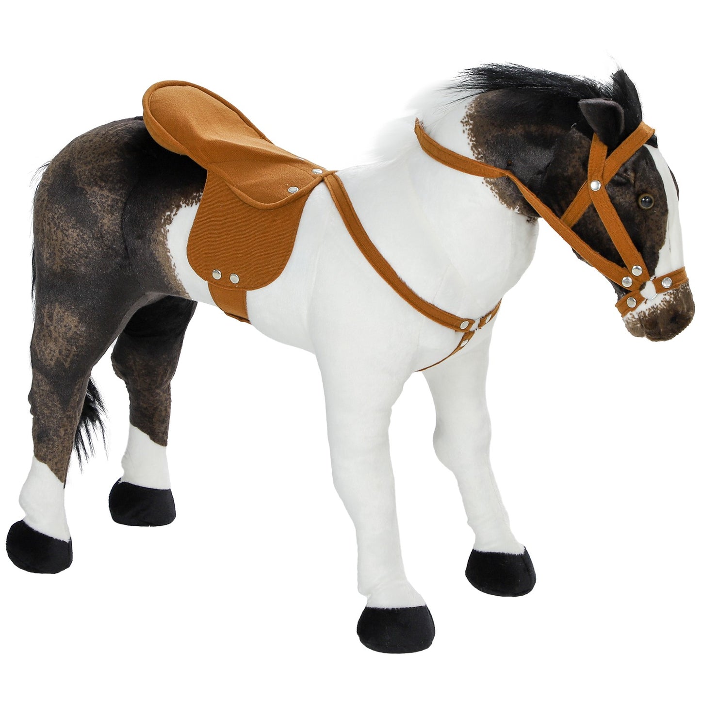 Riding horse toy with sound, 48 cm, saddle and bridle, brown/cream