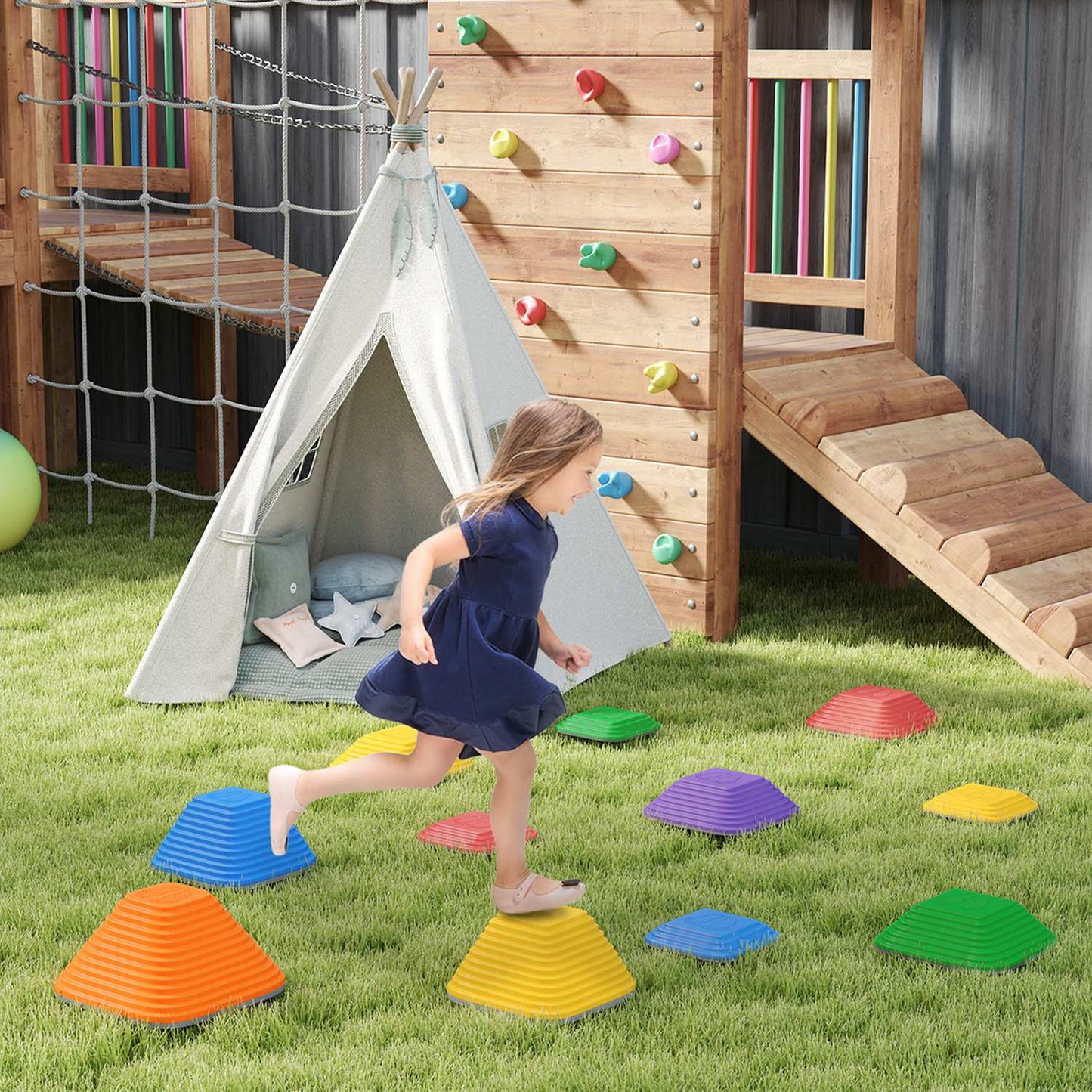 Stackable river stones, non-slip, colorful, 11 pieces