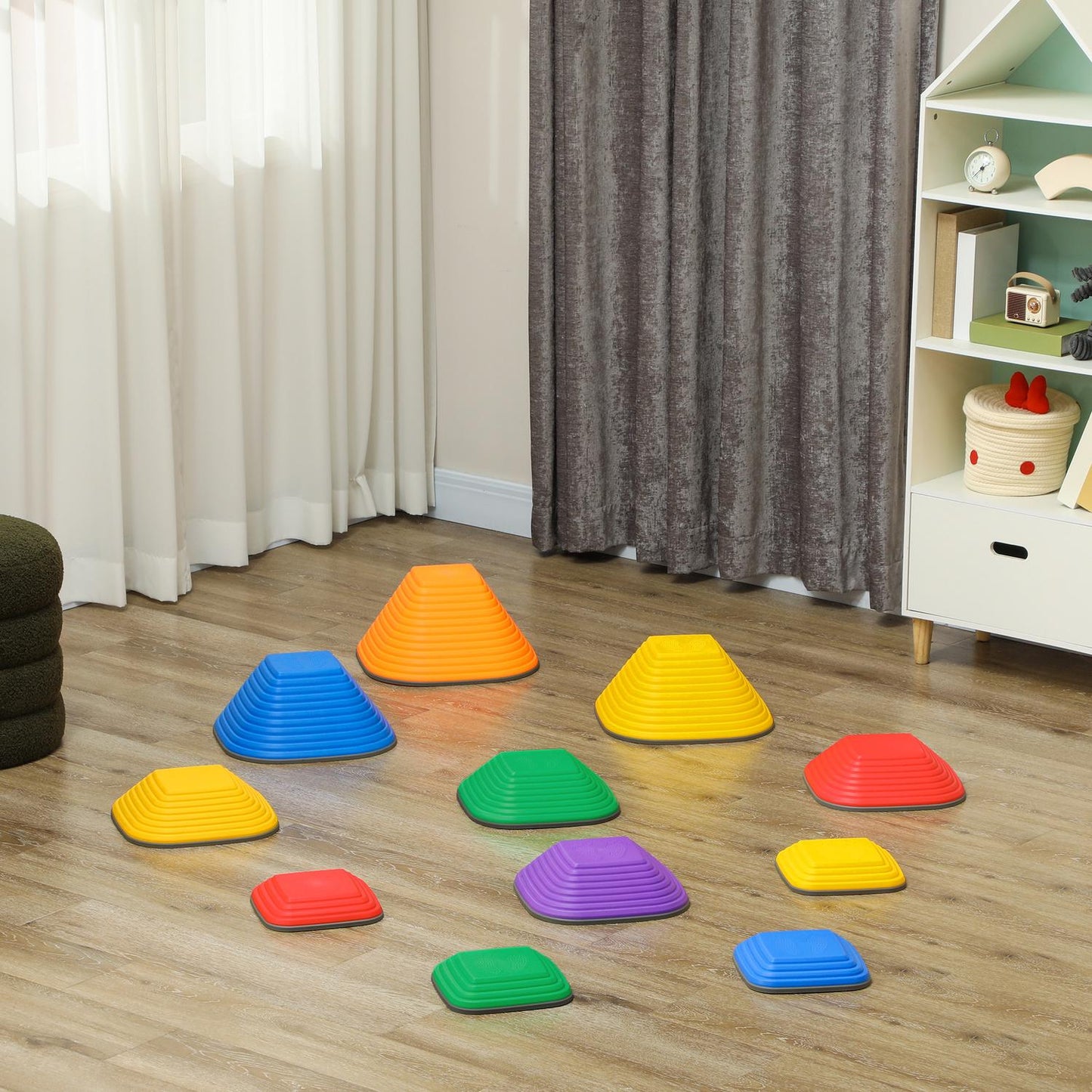 Stackable river stones, non-slip, colorful, 11 pieces