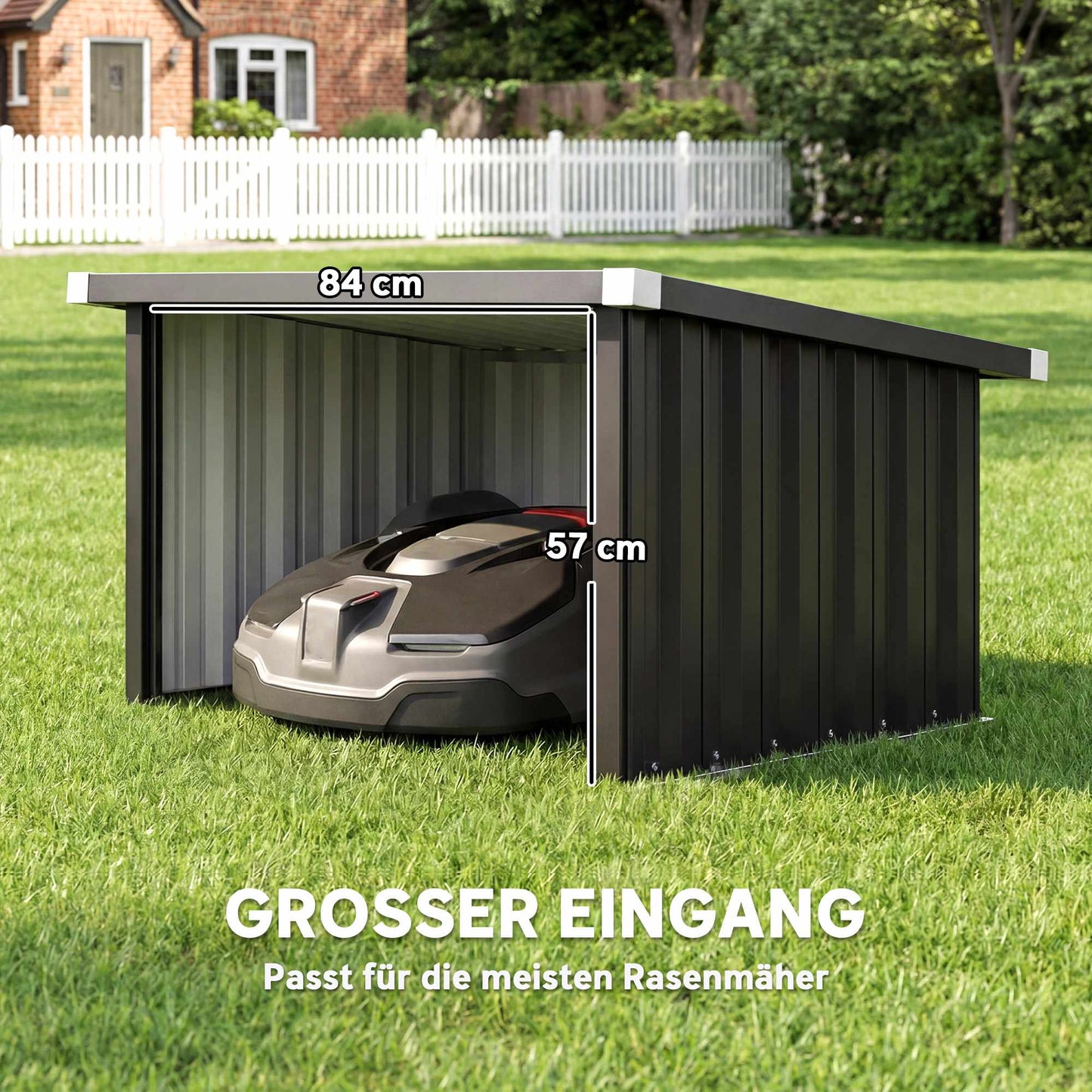 Robotic Lawn Mower Garage, Galvanized Steel, Dark Grey