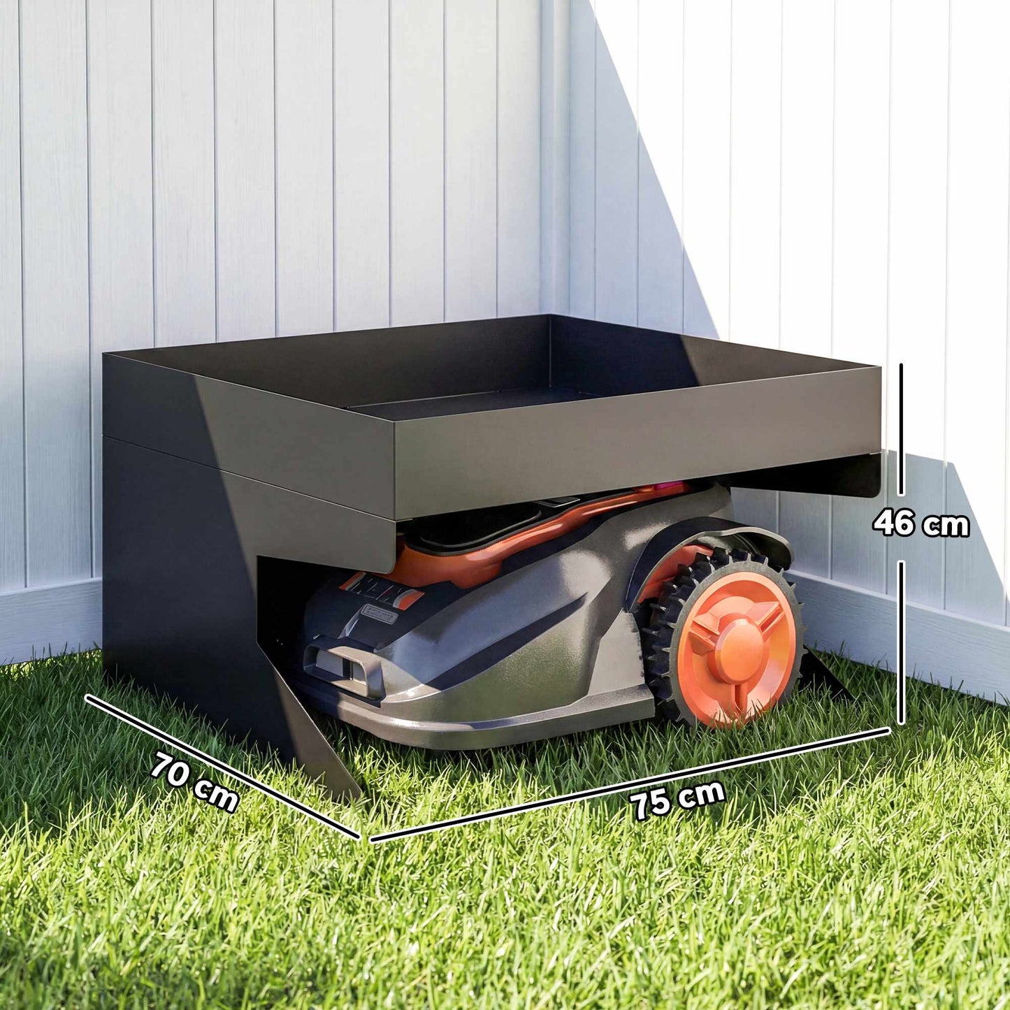 Robotic Lawn Mower Garage with Planter, Galvanized Steel