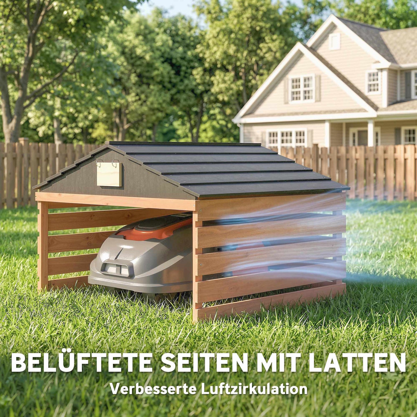 Robotic Lawn Mower Wooden Garage, Weatherproof, 79x74x54 cm