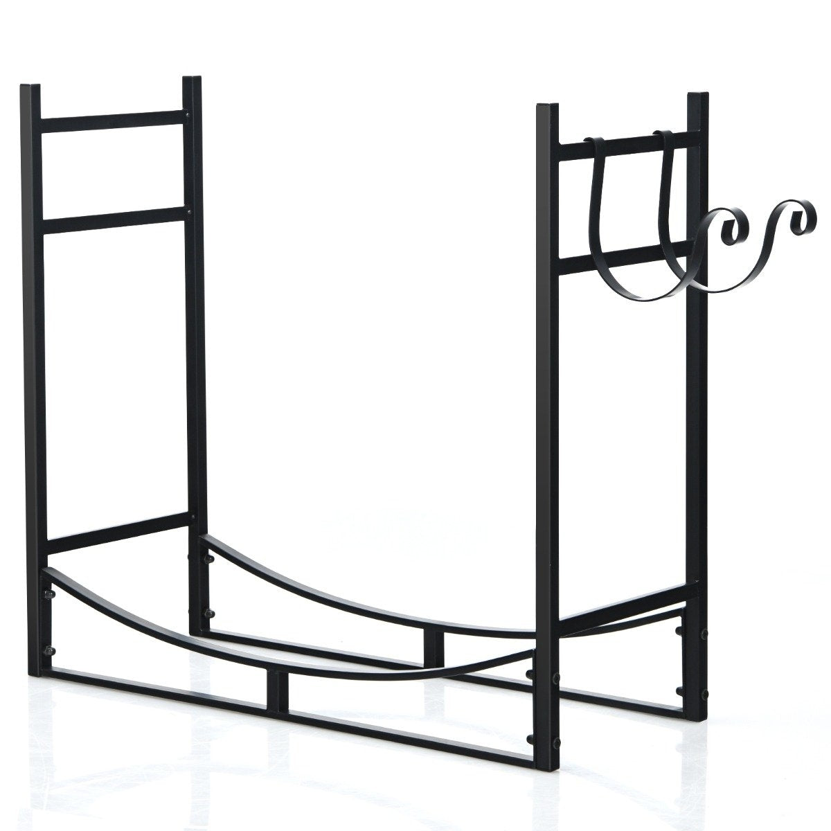 Robust fireplace shelf firewood rack with removable kindling holder 84 x 33 x 76 cm black