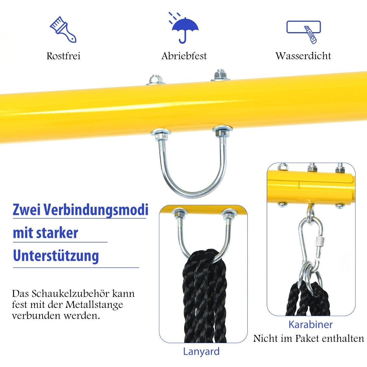 Robust metal swing frame A-frame garden swing frame 194 x 184 x 180 cm blue + yellow